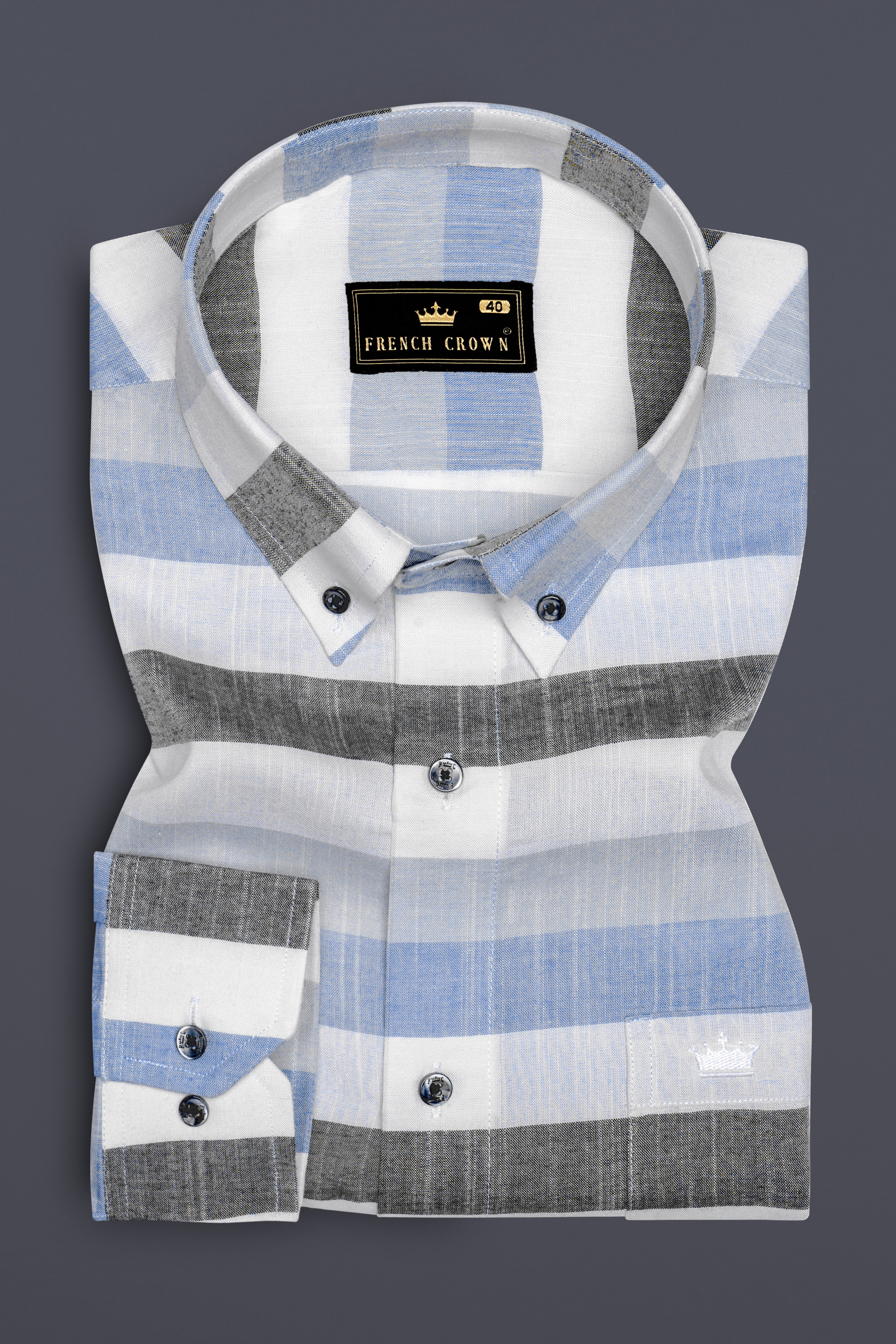 Skyline-Bright White And Glaucous Blue Horizontal Striped Super Soft Premium Tencel Semi Formal Shirt