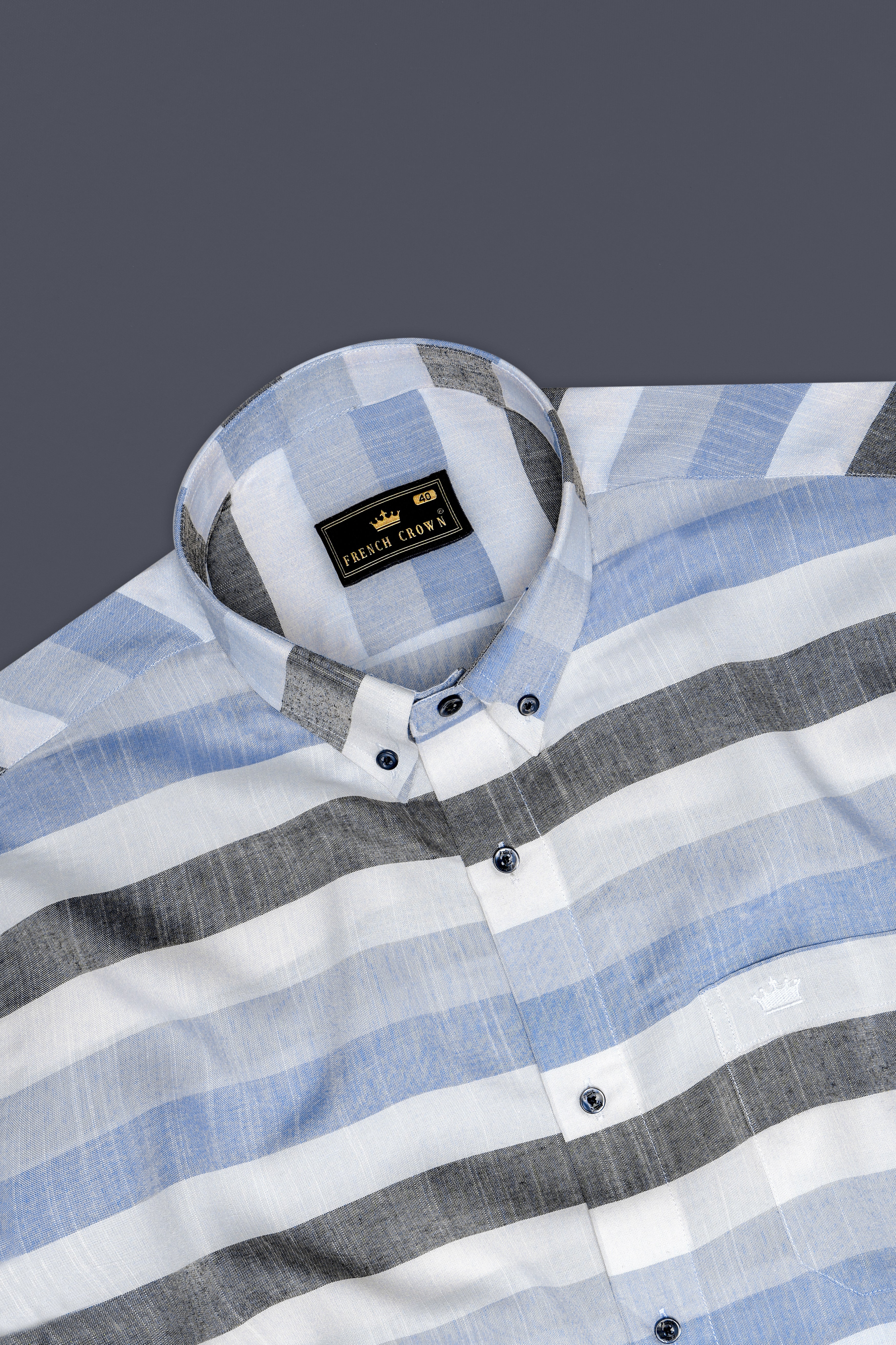 Skyline-Bright White And Glaucous Blue Horizontal Striped Super Soft Premium Tencel Semi Formal Shirt