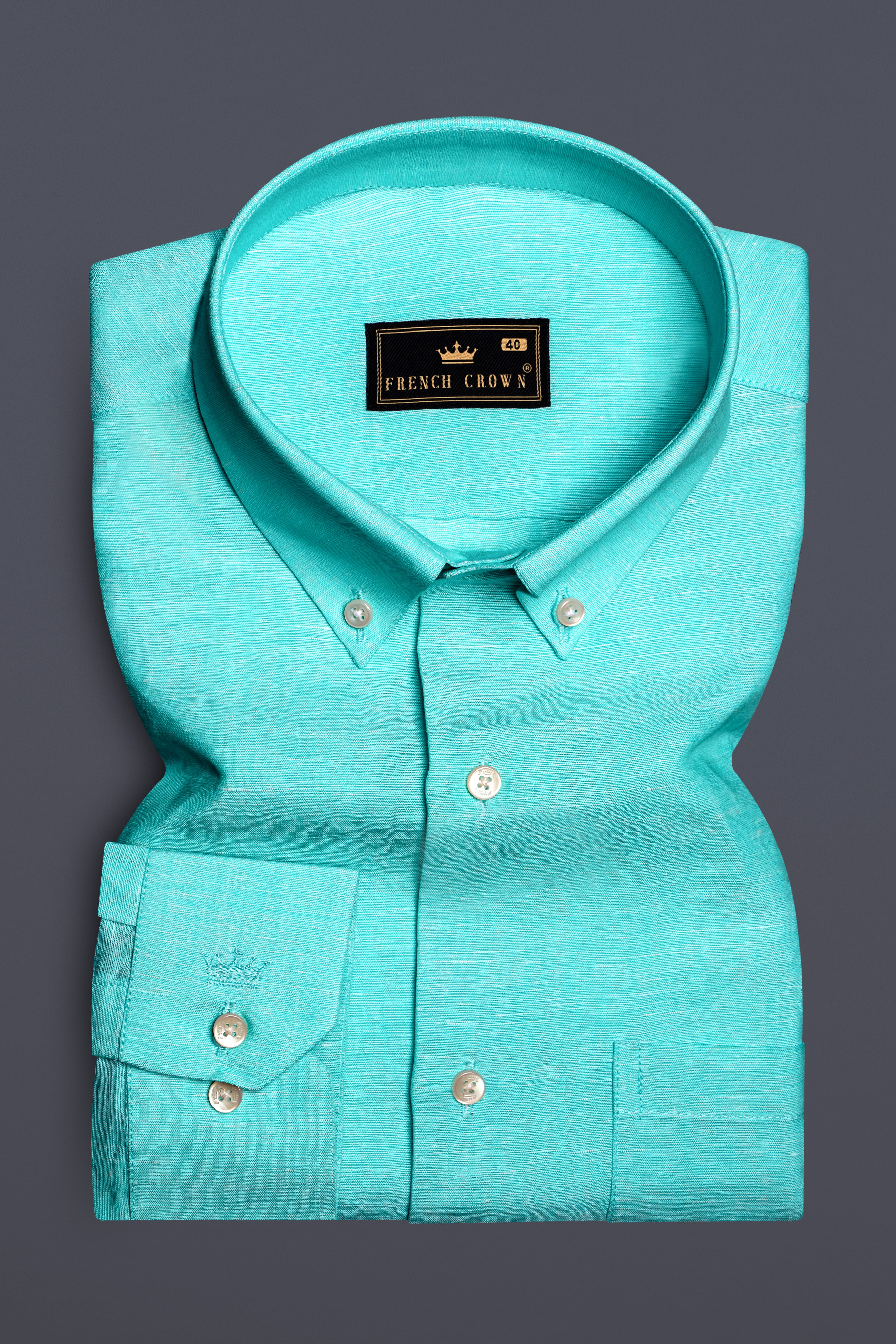 CoastalShade-Seafoam Blue Solid Premium Luxuries Linen Dress Shirt