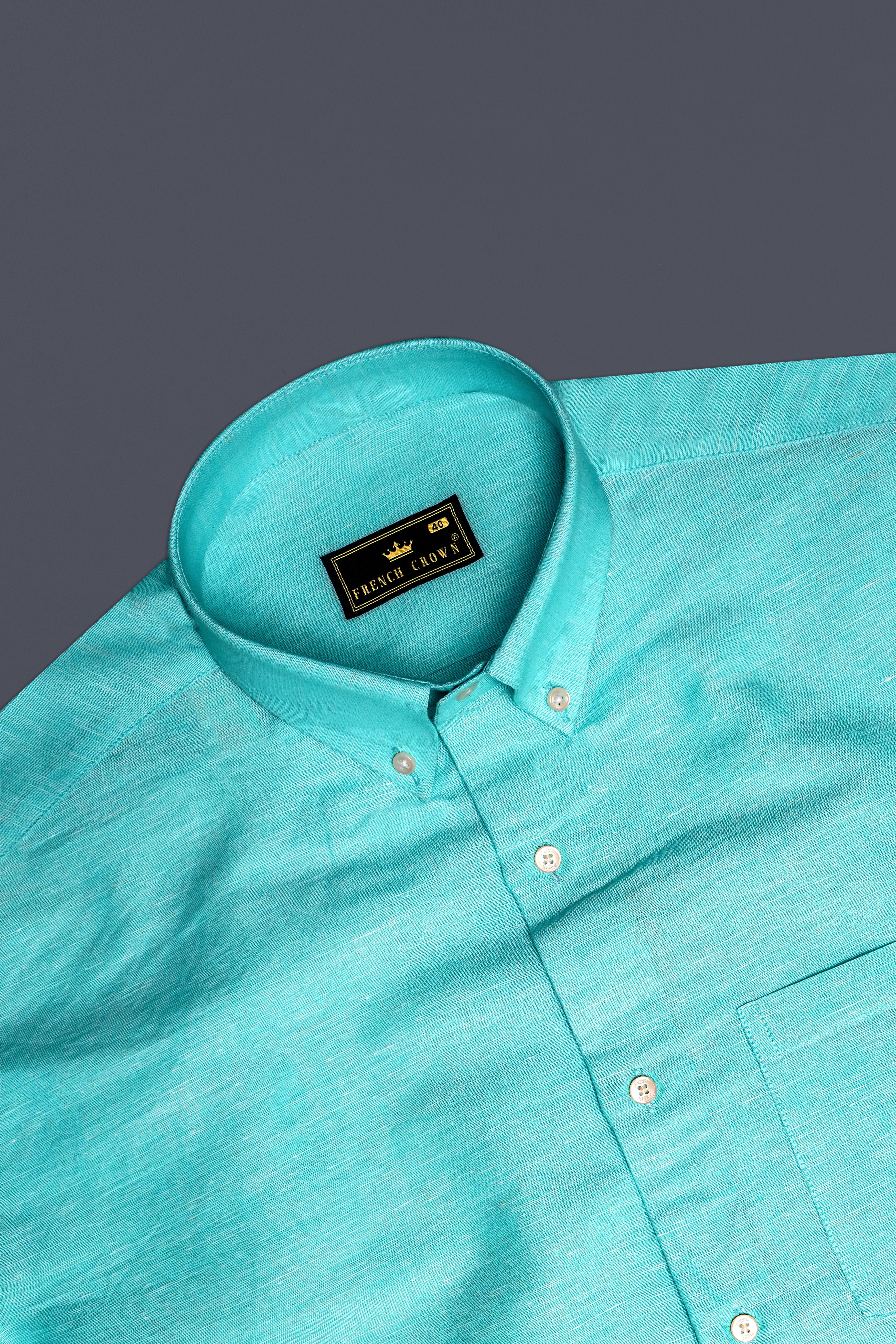 CoastalShade-Seafoam Blue Solid Premium Luxuries Linen Dress Shirt