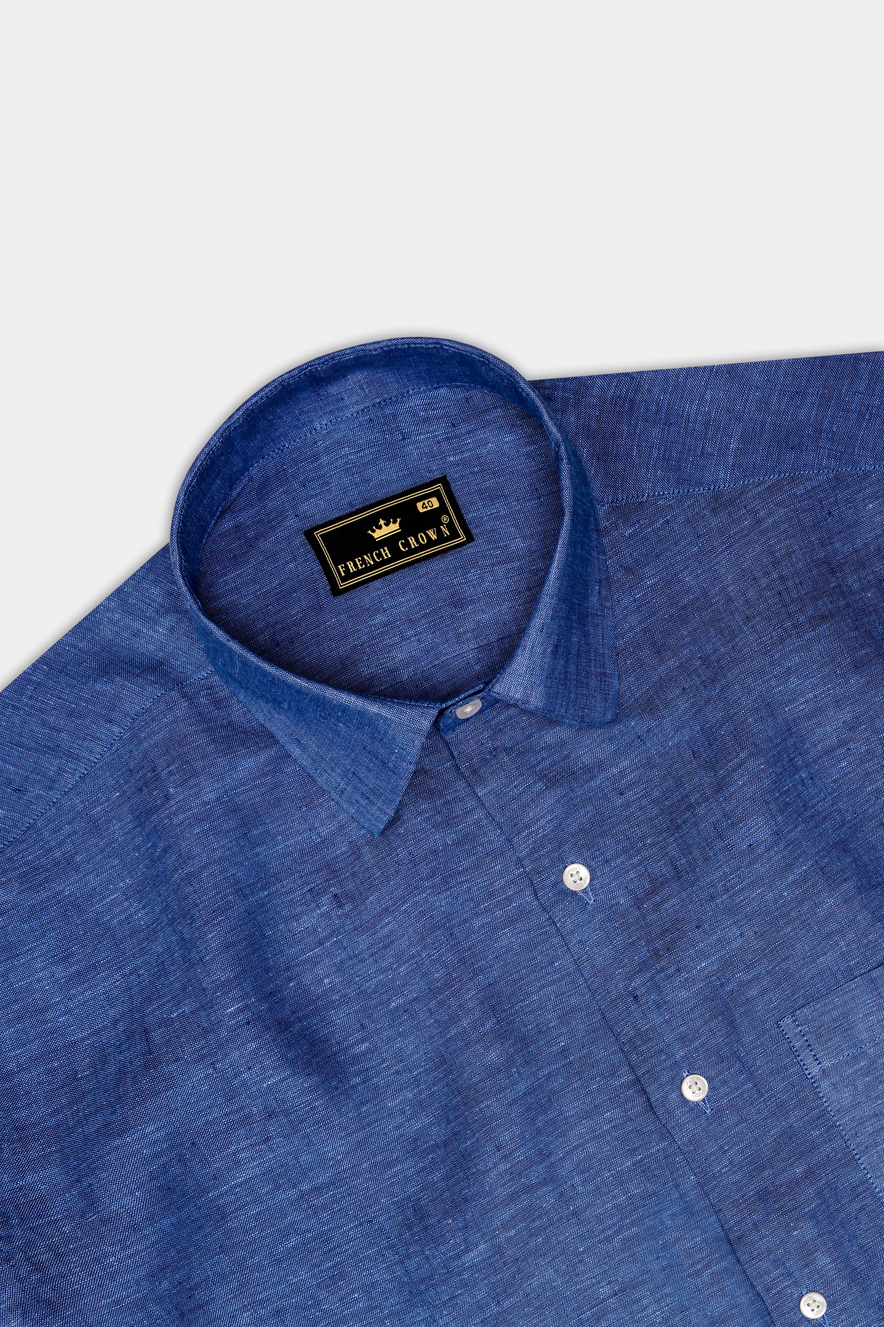 OrbitLuxe-Astronaut Blue Textured Premium Luxuries Linen Dress Shirt