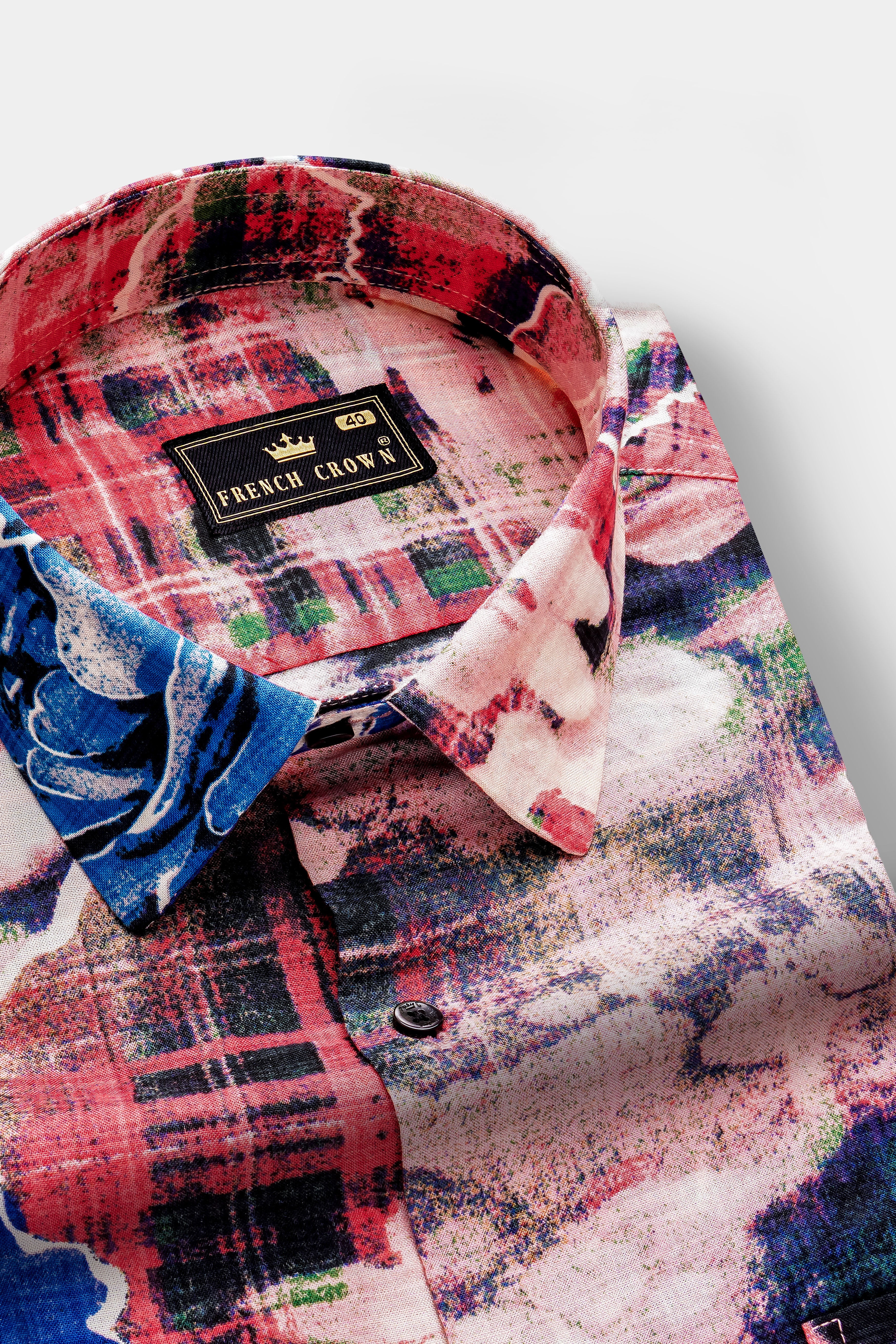 Blush Azure-Merino Peach with Tory Blue Rose Printed Lightweight Premium Cotton Multicolor Casual Shirt