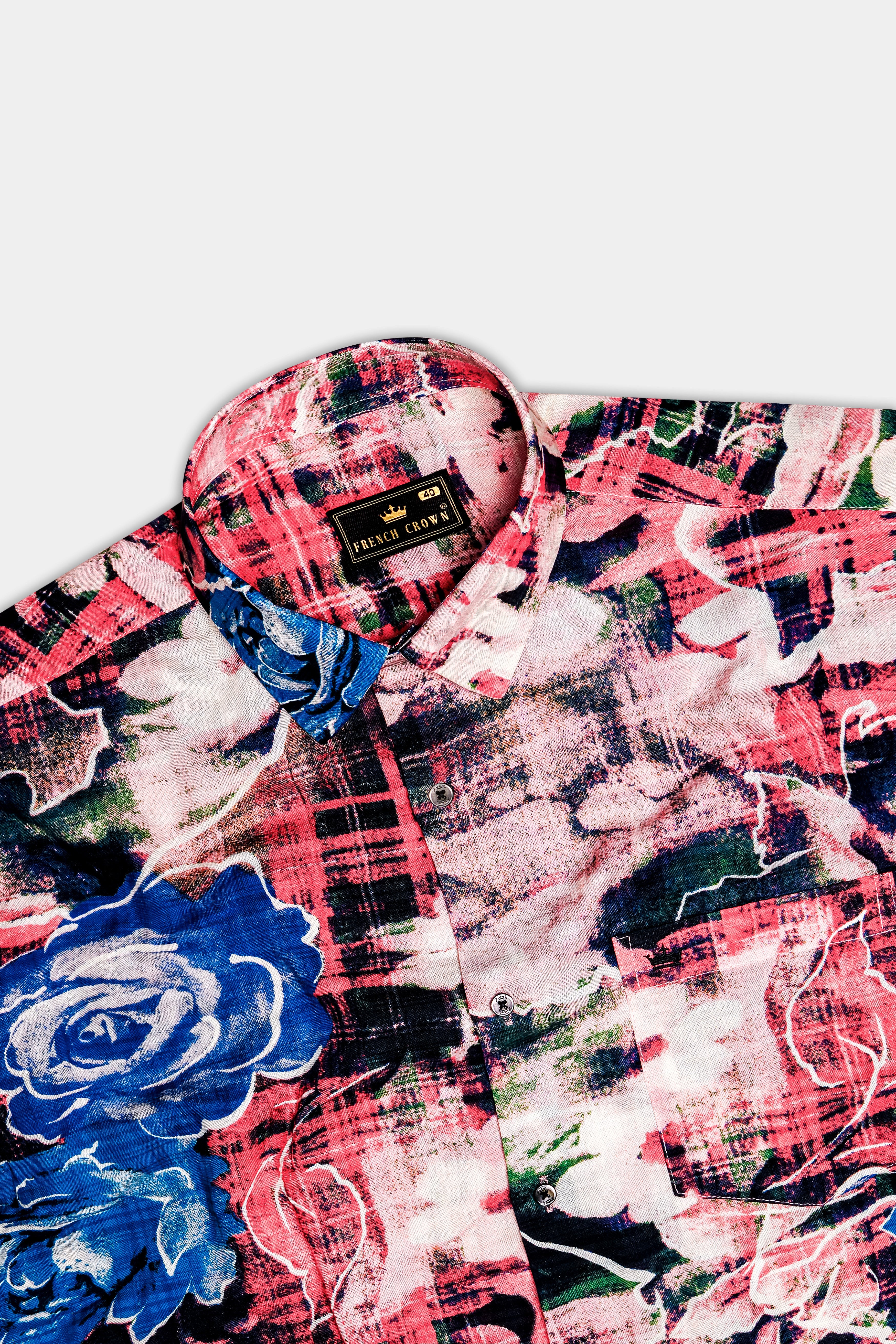 Blush Azure-Merino Peach with Tory Blue Rose Printed Lightweight Premium Cotton Multicolor Casual Shirt