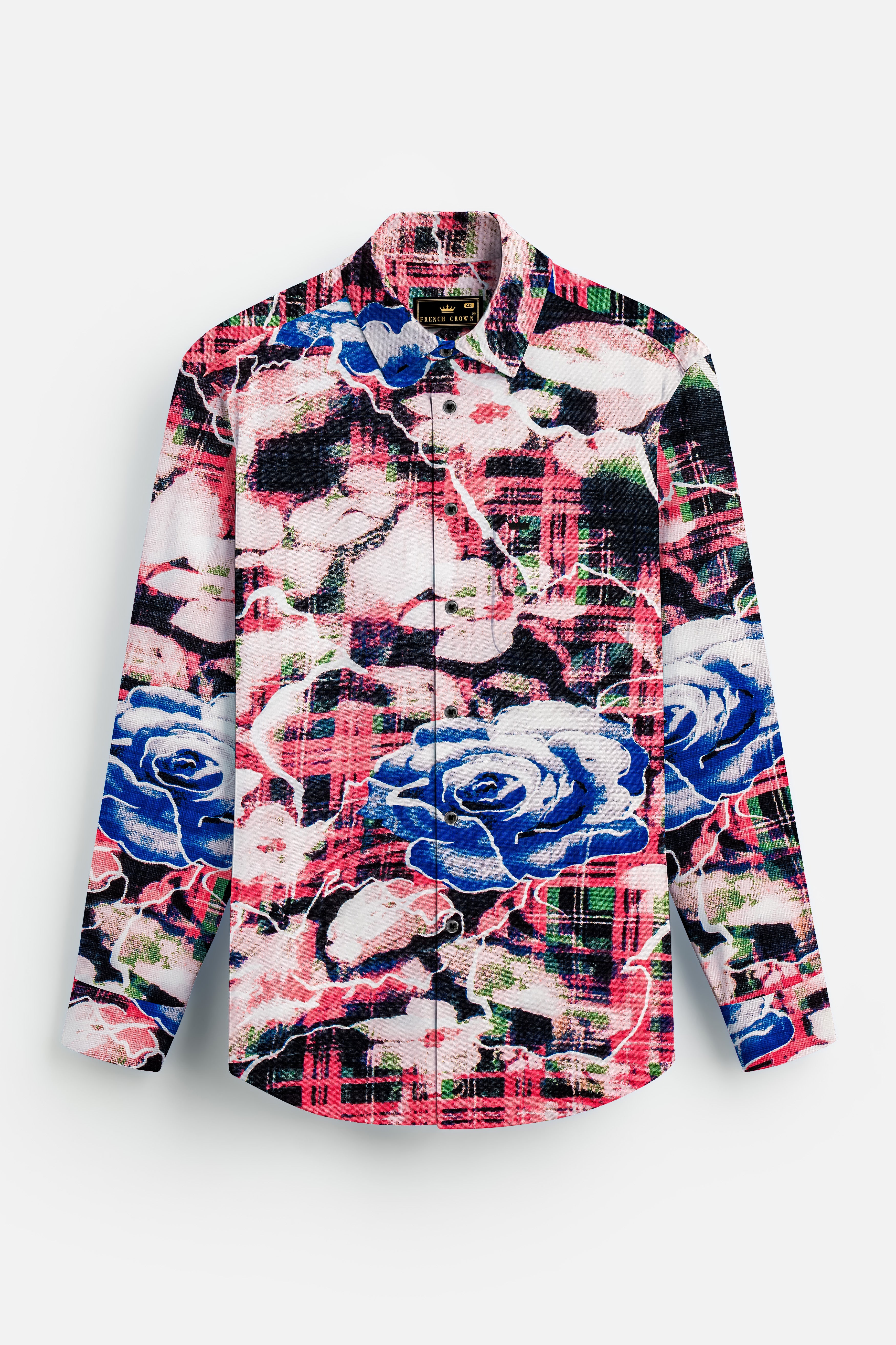 Blush Azure-Merino Peach with Tory Blue Rose Printed Lightweight Premium Cotton Multicolor Casual Shirt