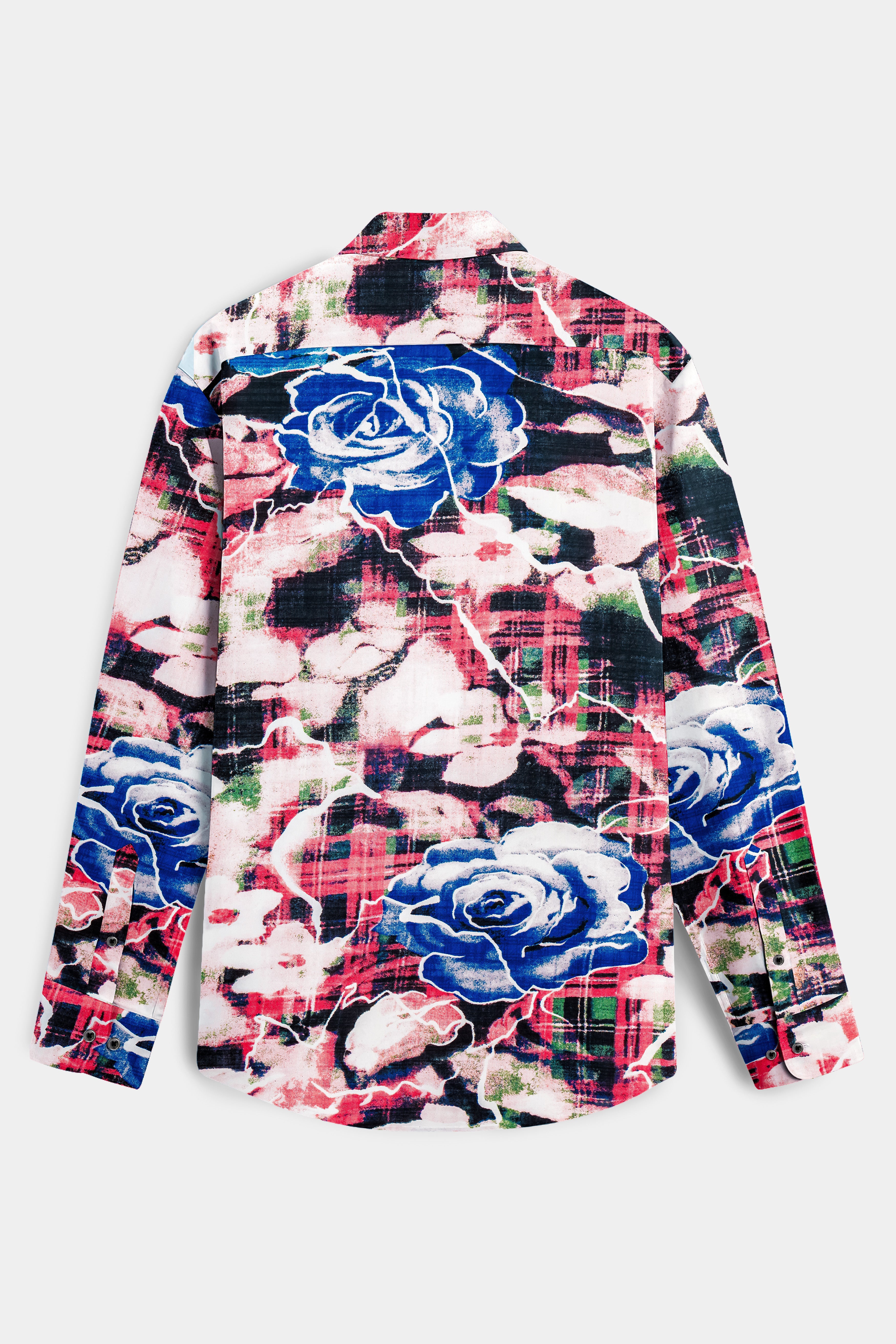 Blush Azure-Merino Peach with Tory Blue Rose Printed Lightweight Premium Cotton Multicolor Casual Shirt
