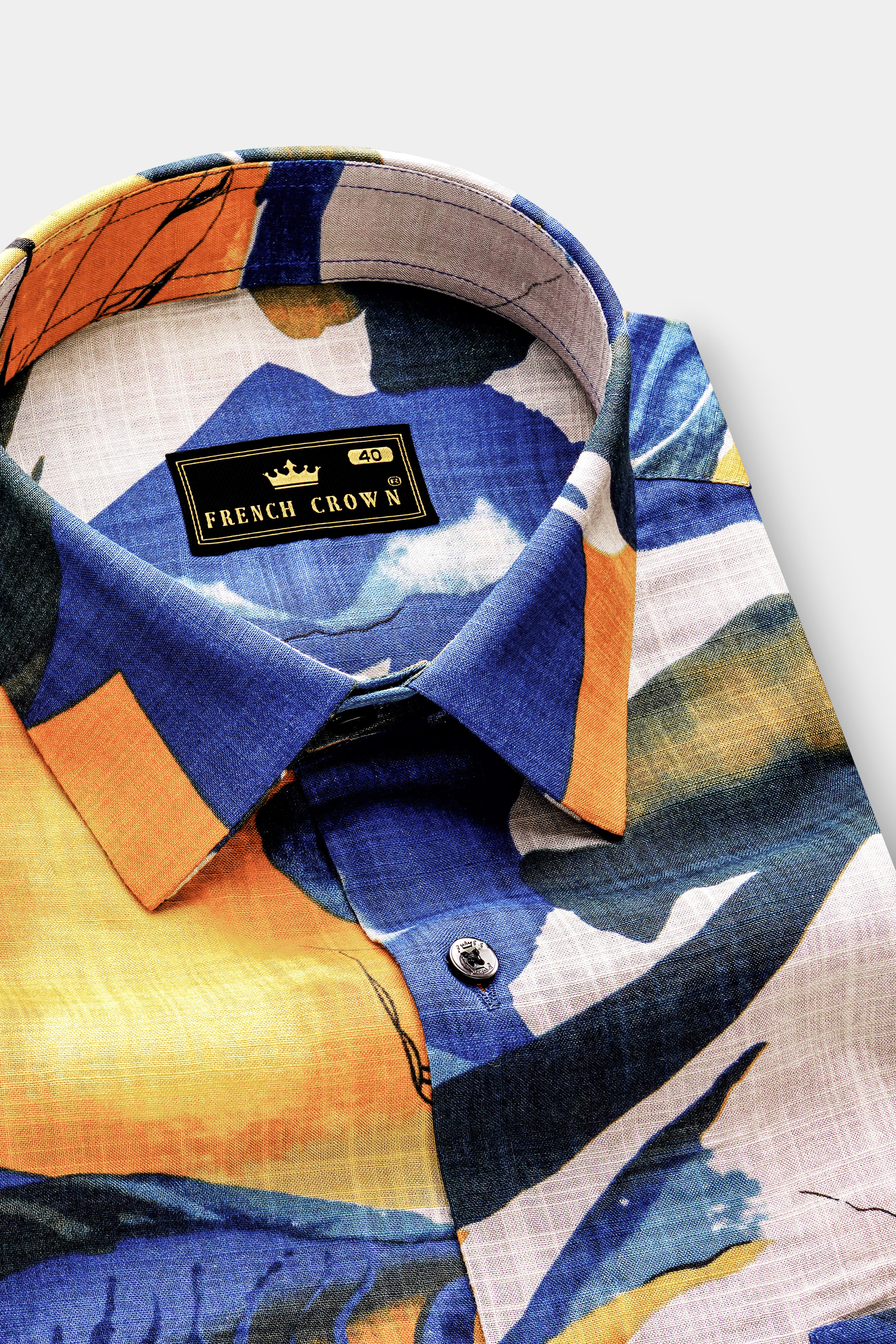 ZestyAzure-Saffron Yellow with Cobalt Blue Funky Printed Lightweight Premium Cotton Multicolor Casual Shirt