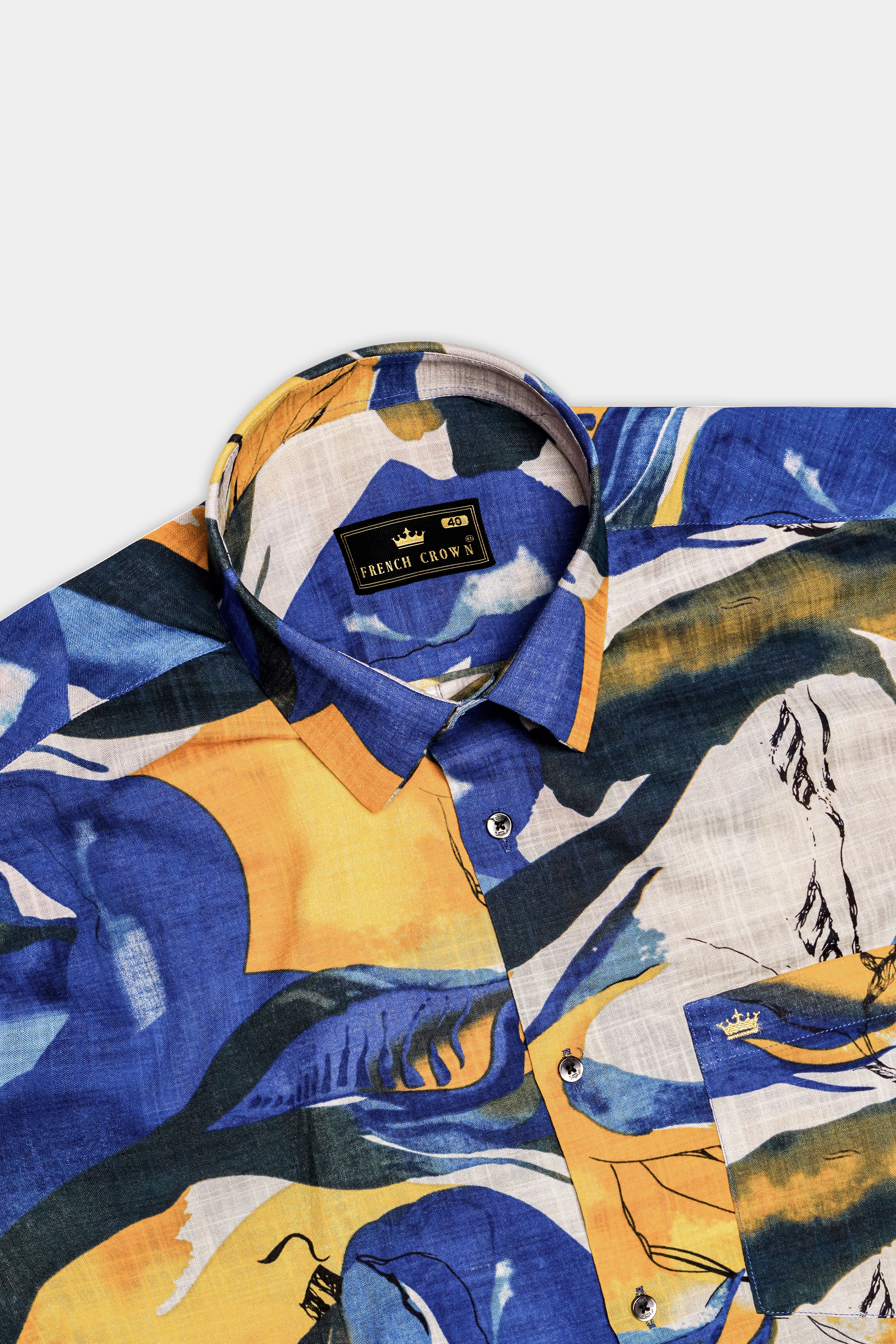 ZestyAzure-Saffron Yellow with Cobalt Blue Funky Printed Lightweight Premium Cotton Multicolor Casual Shirt