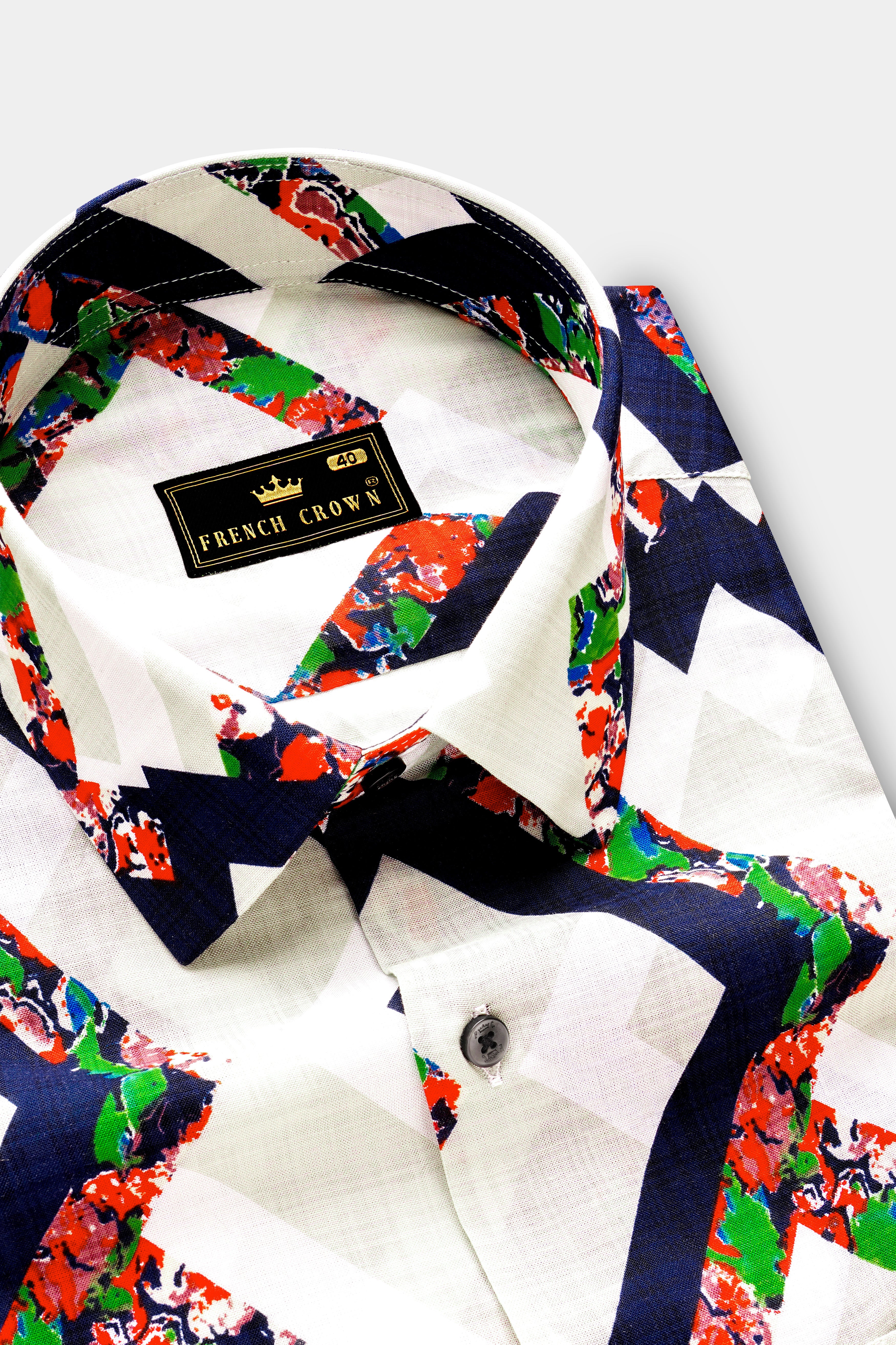 IvoryWave-Westar Cream with Bastille Navy Blue Funky Printed Lightweight Premium Cotton Multicolor Casual Shirt