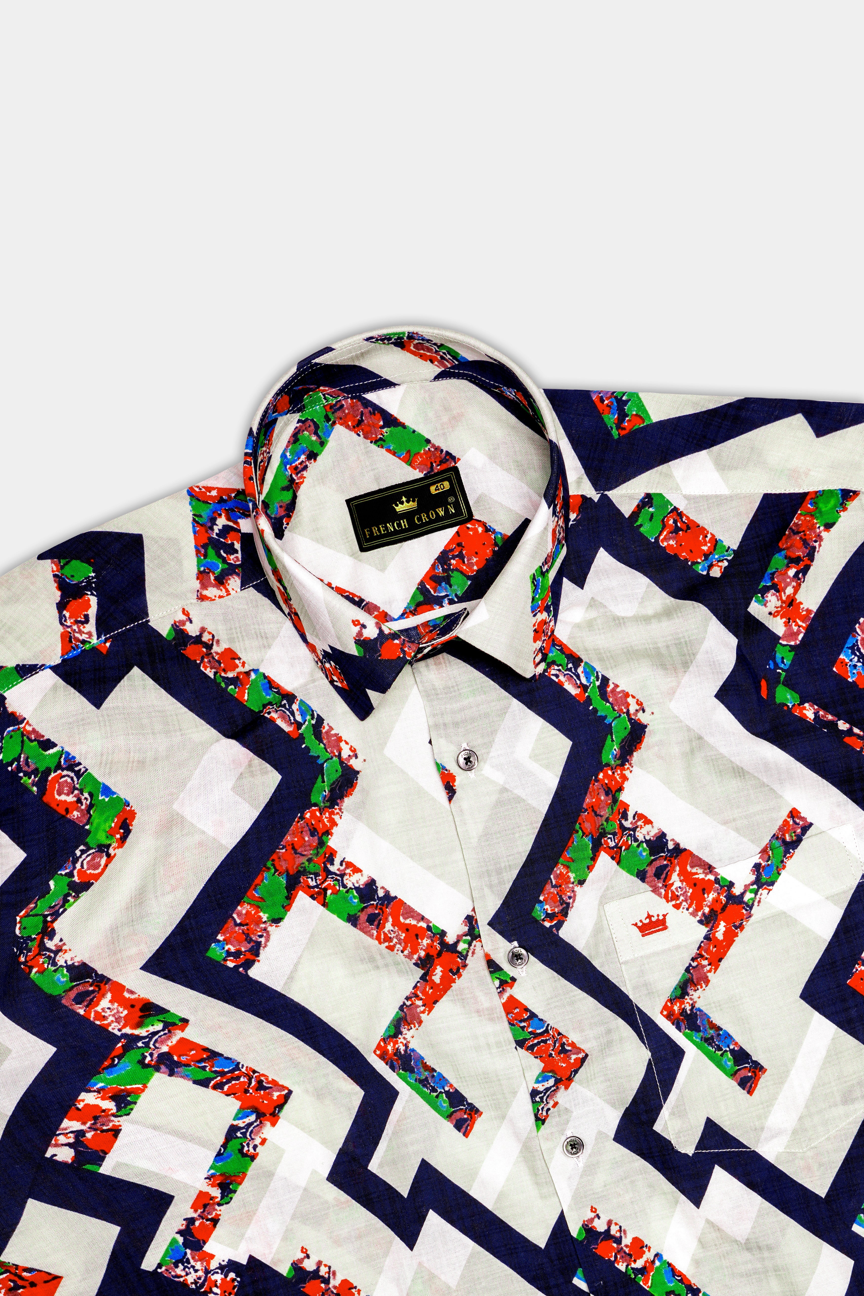 IvoryWave-Westar Cream with Bastille Navy Blue Funky Printed Lightweight Premium Cotton Multicolor Casual Shirt