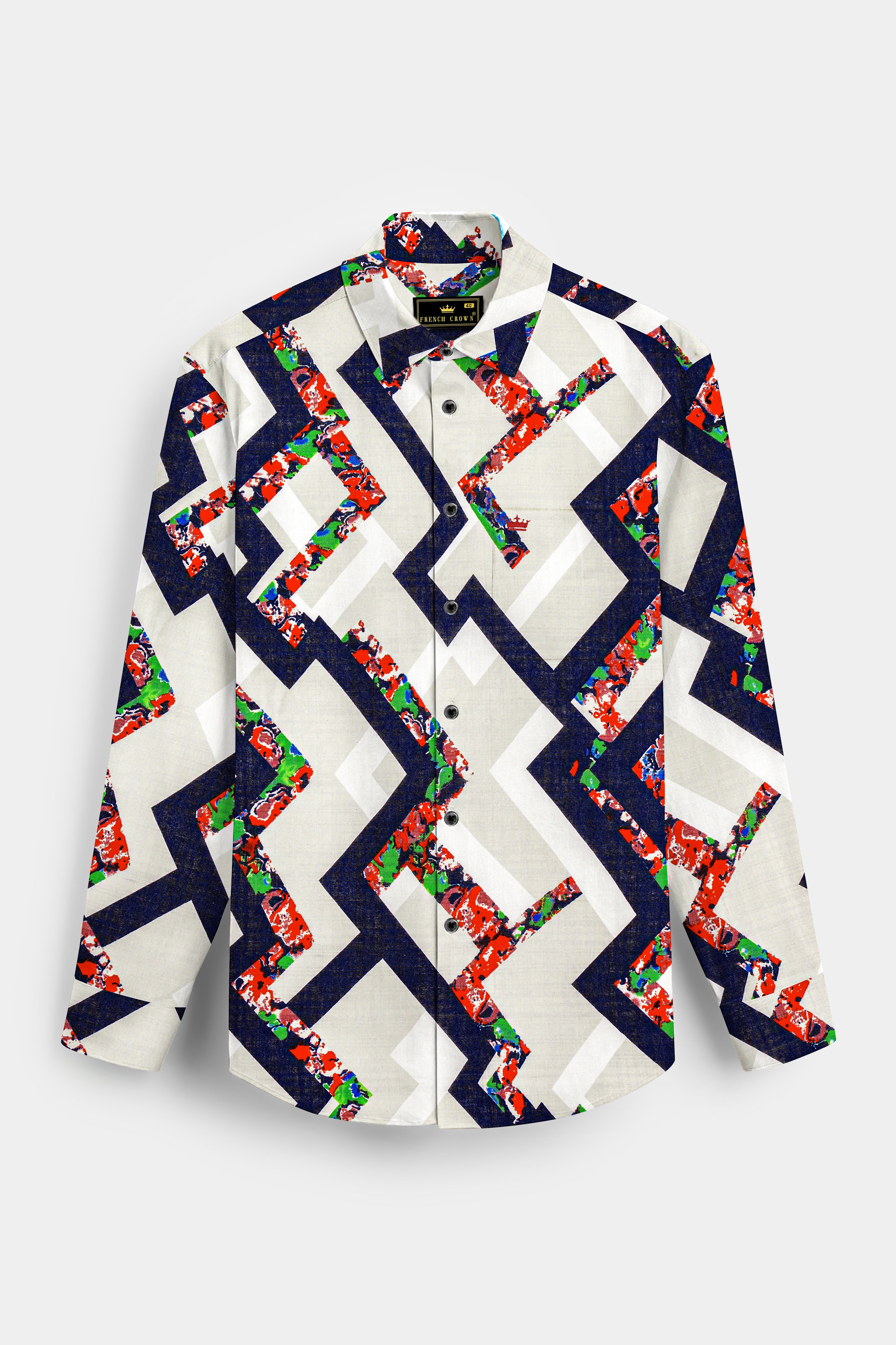 IvoryWave-Westar Cream with Bastille Navy Blue Funky Printed Lightweight Premium Cotton Multicolor Casual Shirt