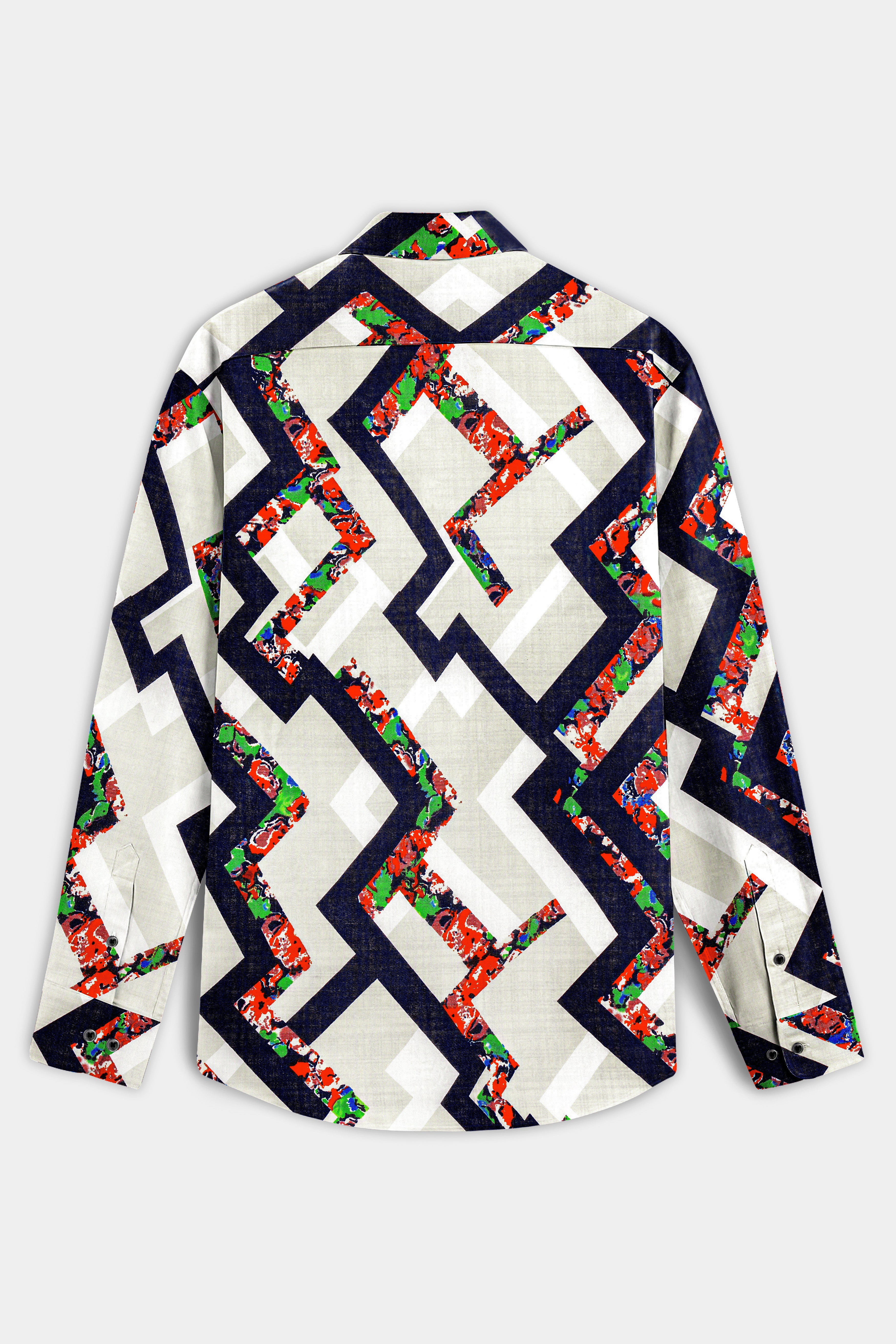 IvoryWave-Westar Cream with Bastille Navy Blue Funky Printed Lightweight Premium Cotton Multicolor Casual Shirt
