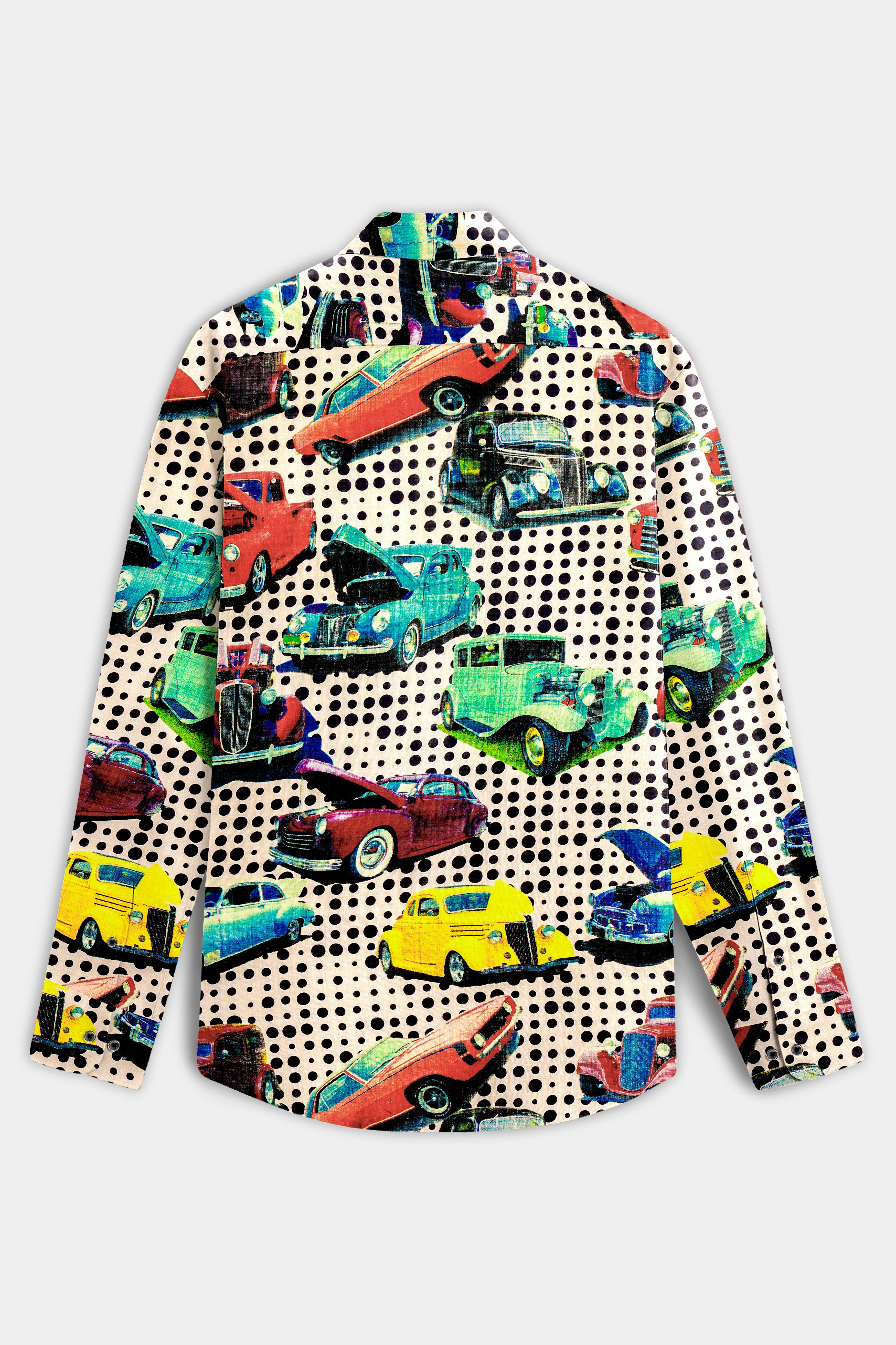 CruiseVibe-Merino Cream and Grapefruit Red Car Printed Lightweight Premium Cotton Multicolor Casual Shirt
