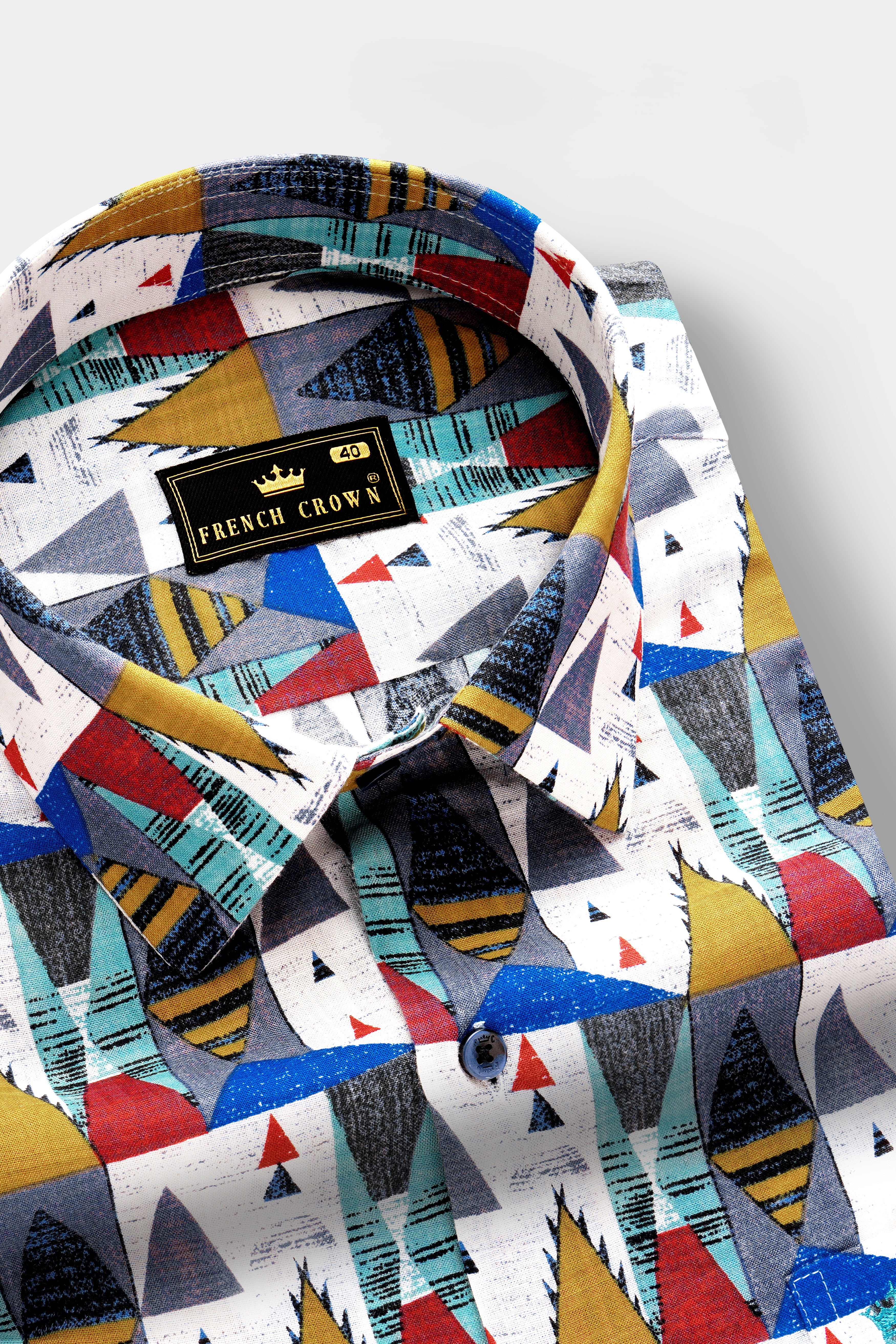 GoldenVale-Bright White with Marigold Brown and Yale Blue Printed Lightweight Premium Cotton Multicolor Casual Shirt
