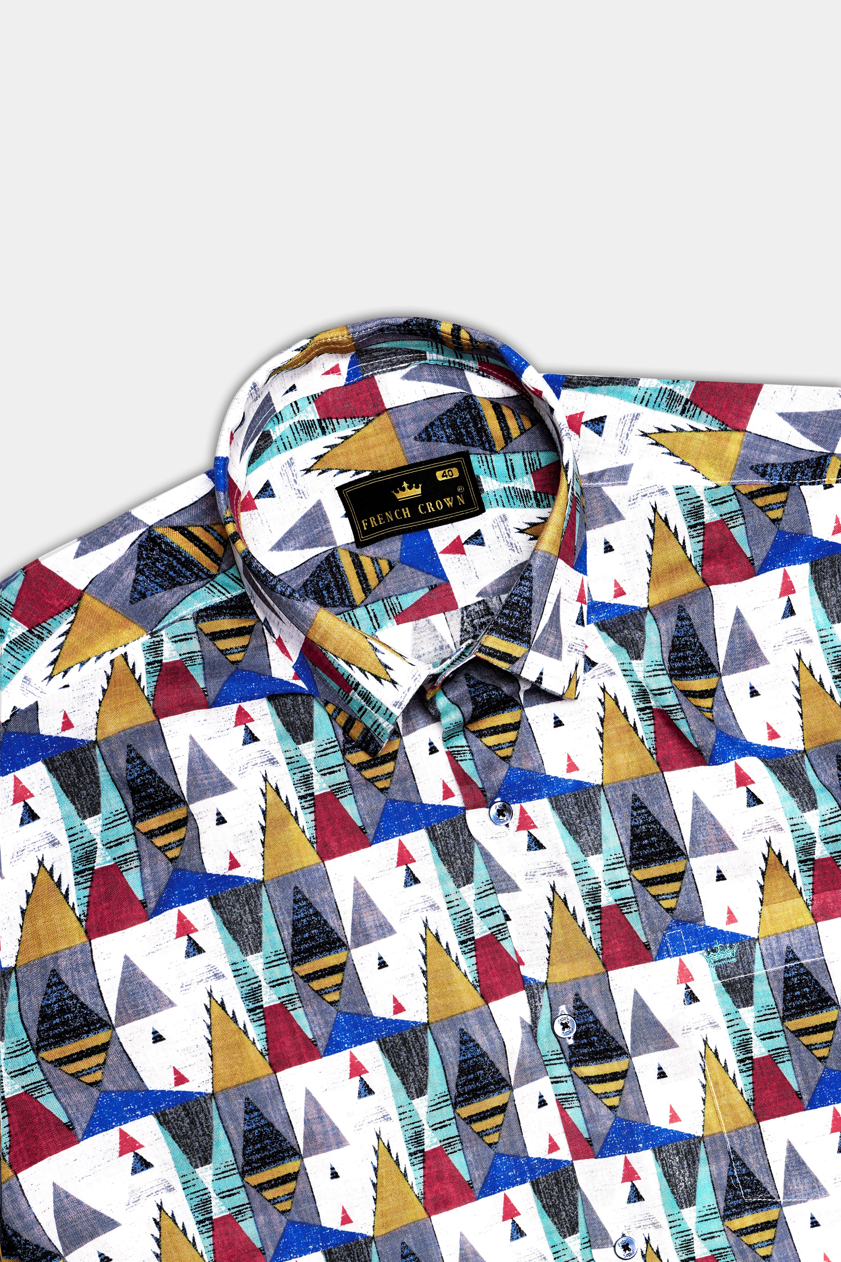 GoldenVale-Bright White with Marigold Brown and Yale Blue Printed Lightweight Premium Cotton Multicolor Casual Shirt