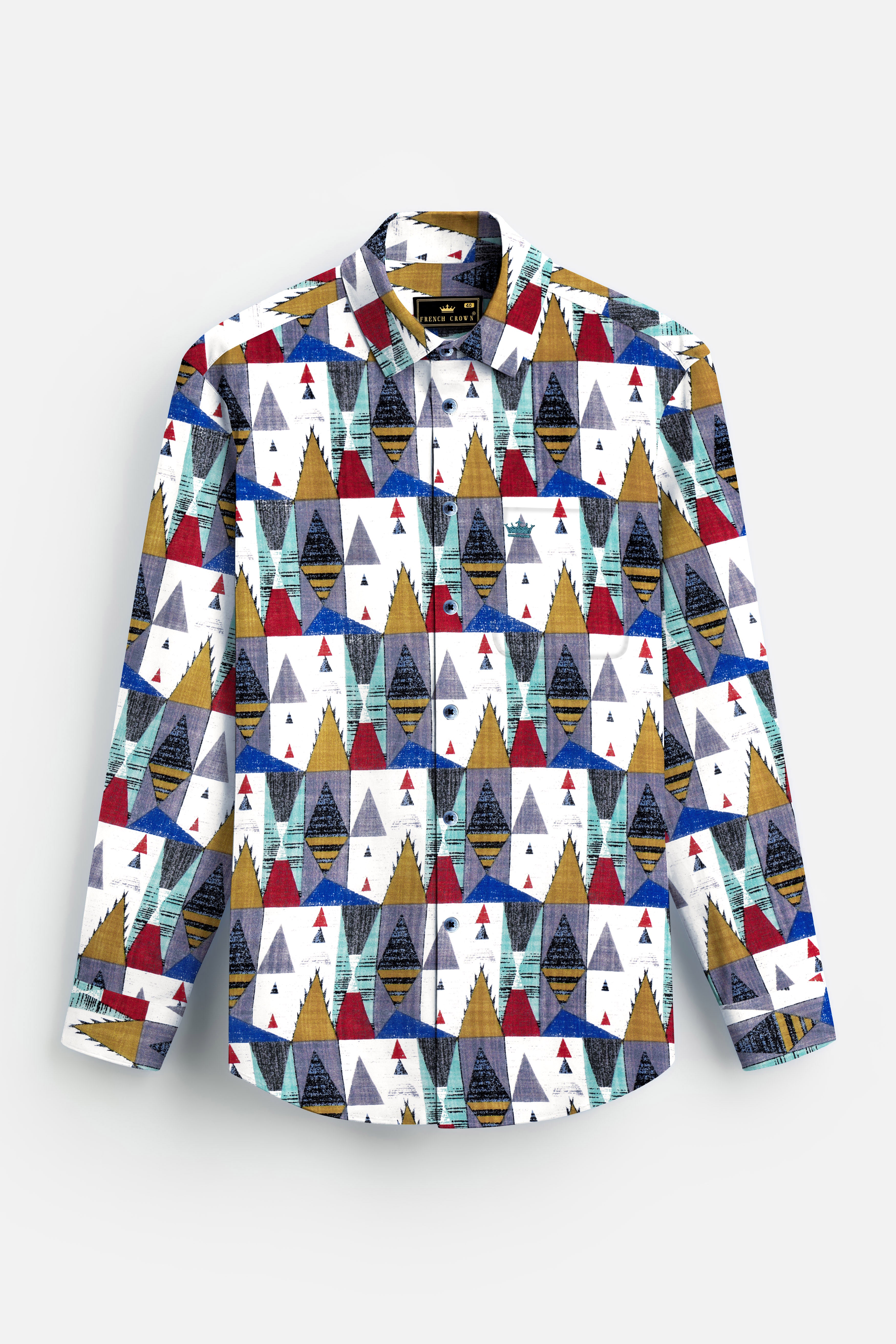 GoldenVale-Bright White with Marigold Brown and Yale Blue Printed Lightweight Premium Cotton Multicolor Casual Shirt