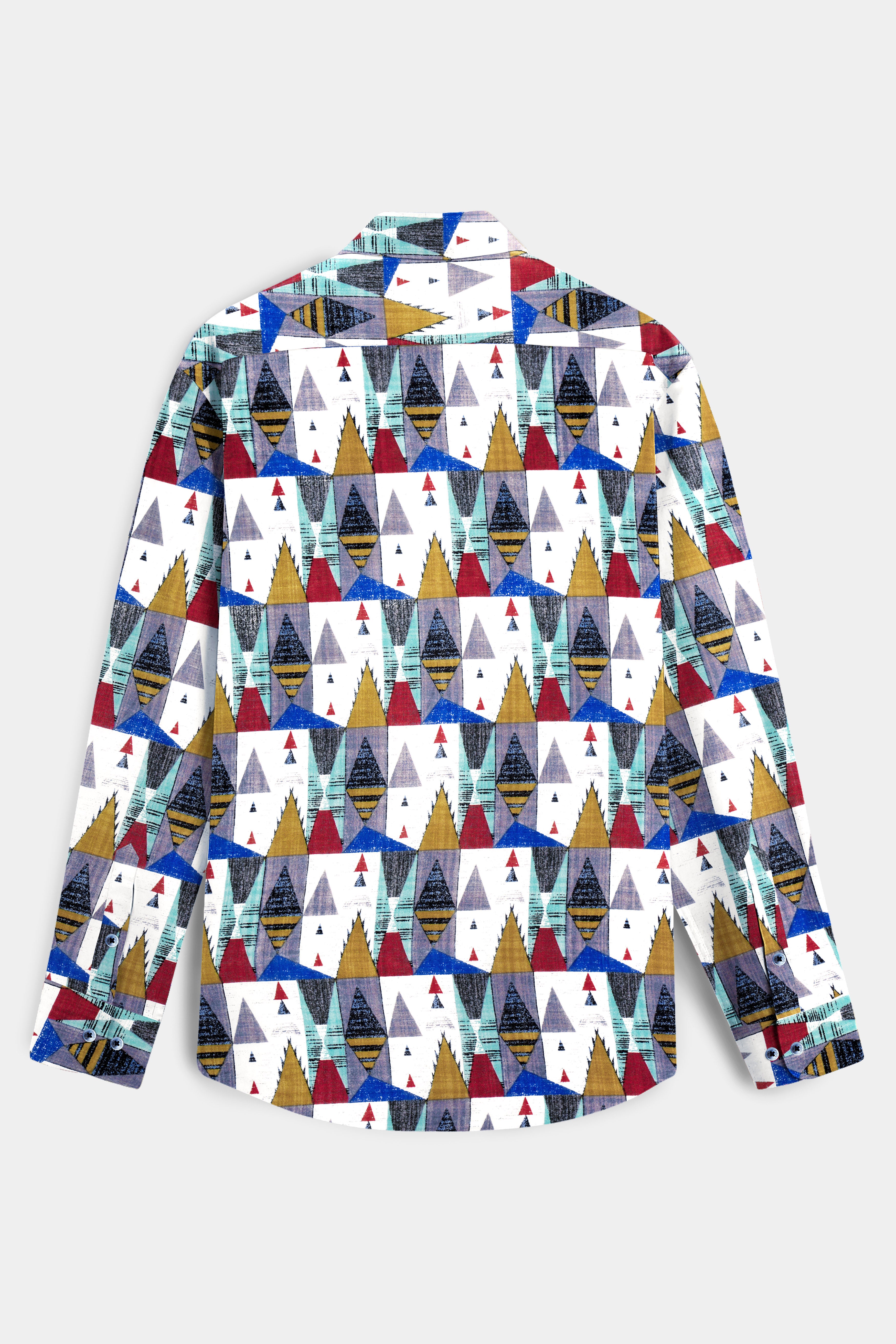 GoldenVale-Bright White with Marigold Brown and Yale Blue Printed Lightweight Premium Cotton Multicolor Casual Shirt