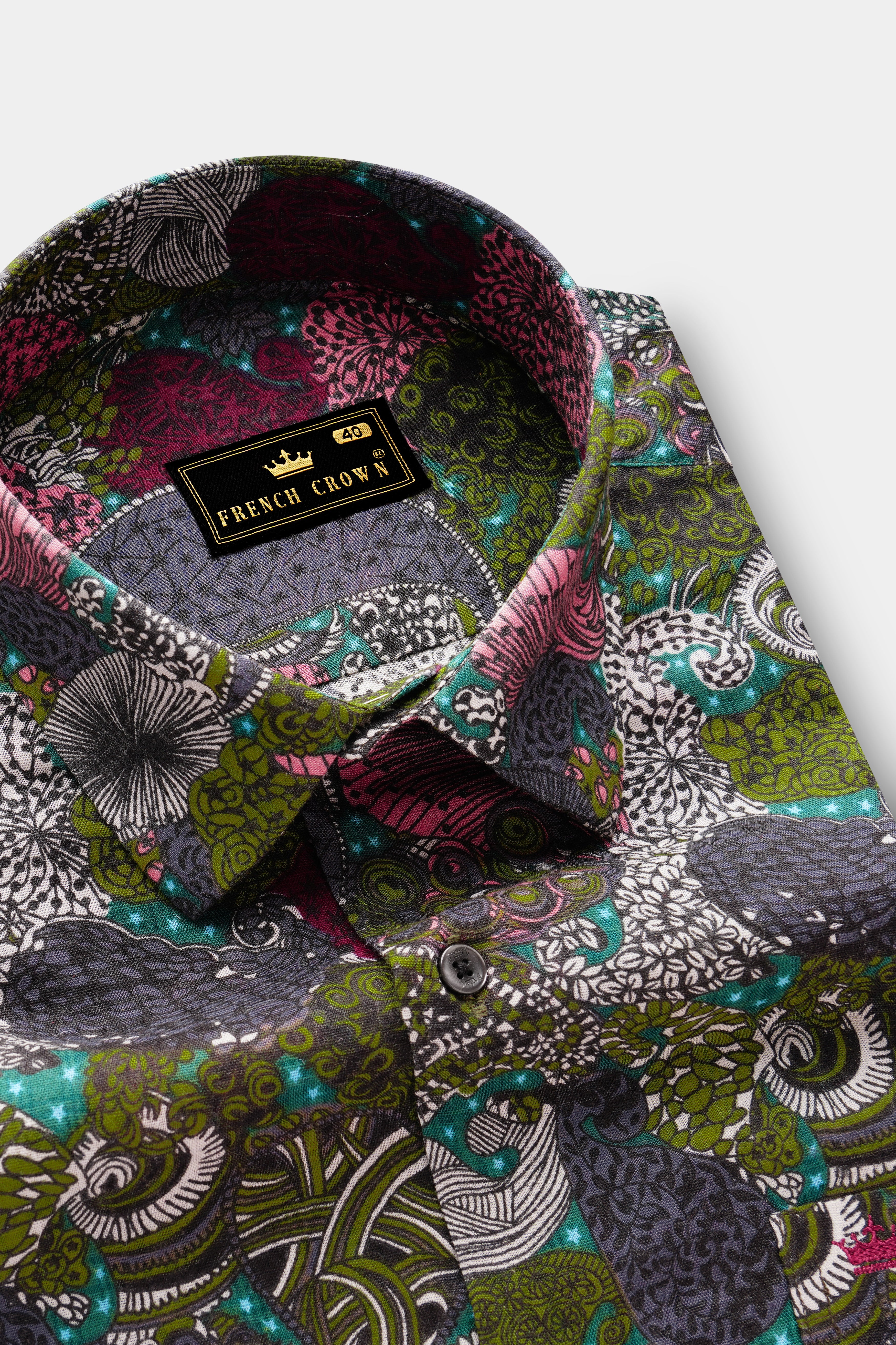 OrnateFern-Sycamore Green with Deep Blush Pink Multicolor Paisley Printed Lightweight Premium Cotton Casual Shirt
