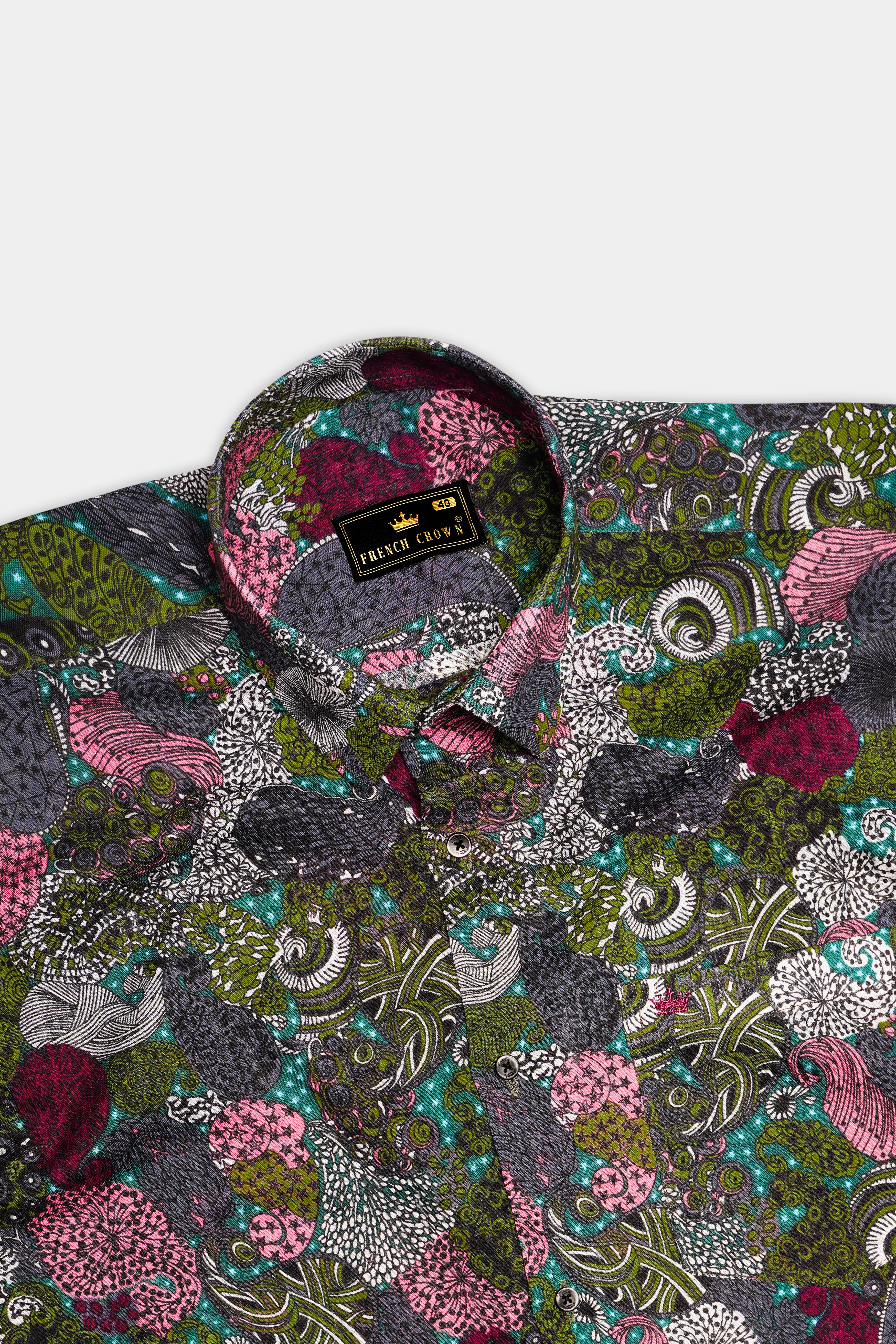 OrnateFern-Sycamore Green with Deep Blush Pink Multicolor Paisley Printed Lightweight Premium Cotton Casual Shirt