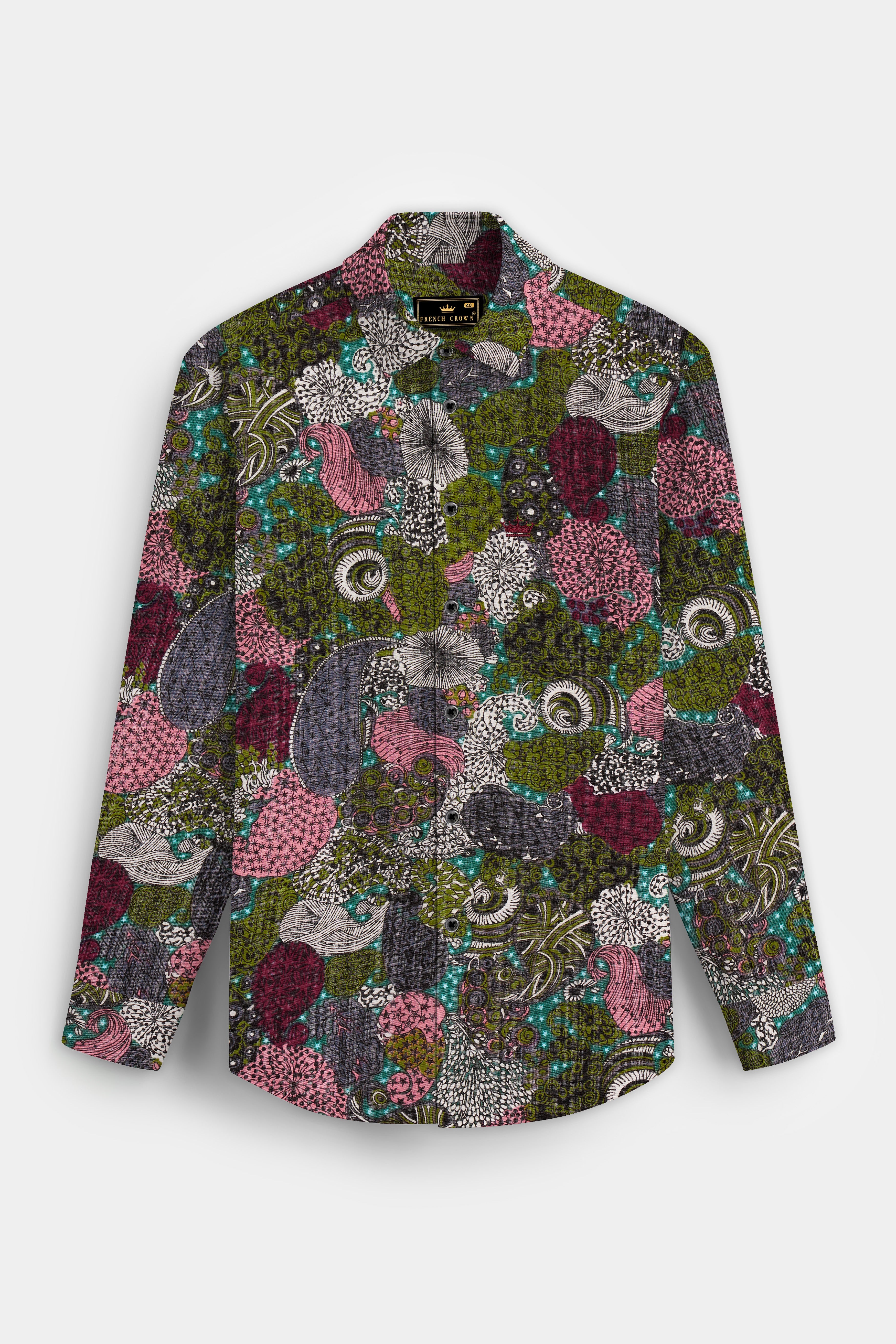 OrnateFern-Sycamore Green with Deep Blush Pink Multicolor Paisley Printed Lightweight Premium Cotton Casual Shirt