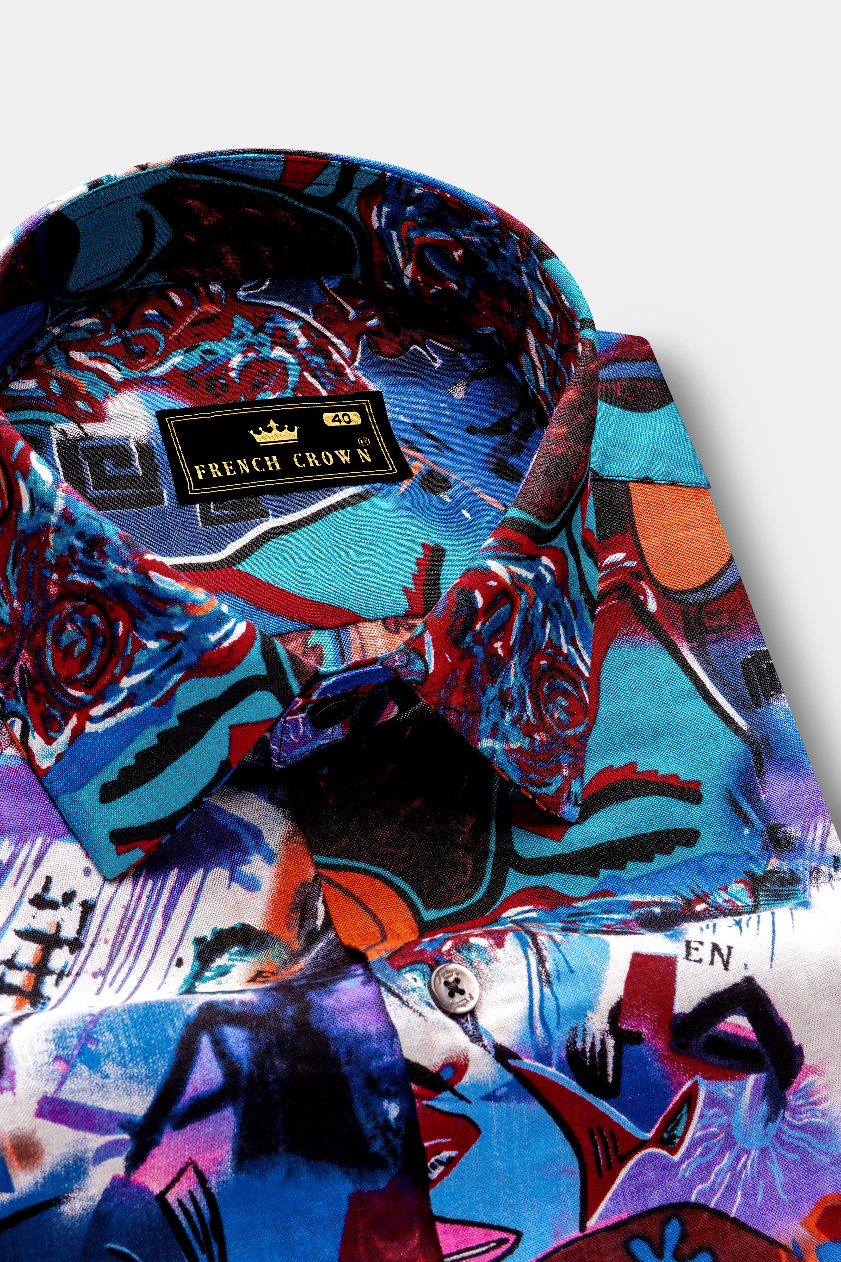BlueEclipse-Cyan Blue Multicolor Abstract Printed Lightweight Premium Cotton Casual Shirts