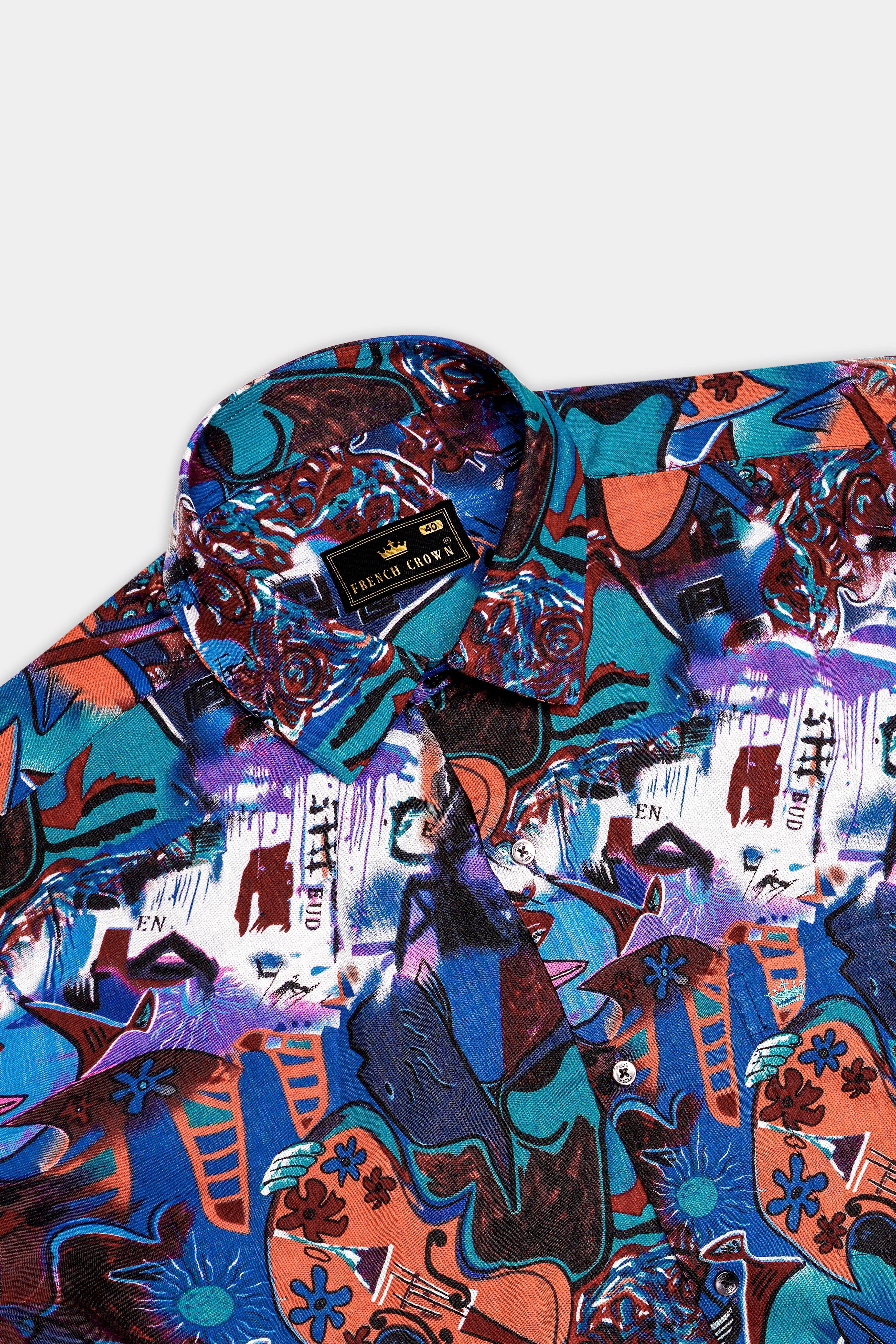 BlueEclipse-Cyan Blue Multicolor Abstract Printed Lightweight Premium Cotton Casual Shirts