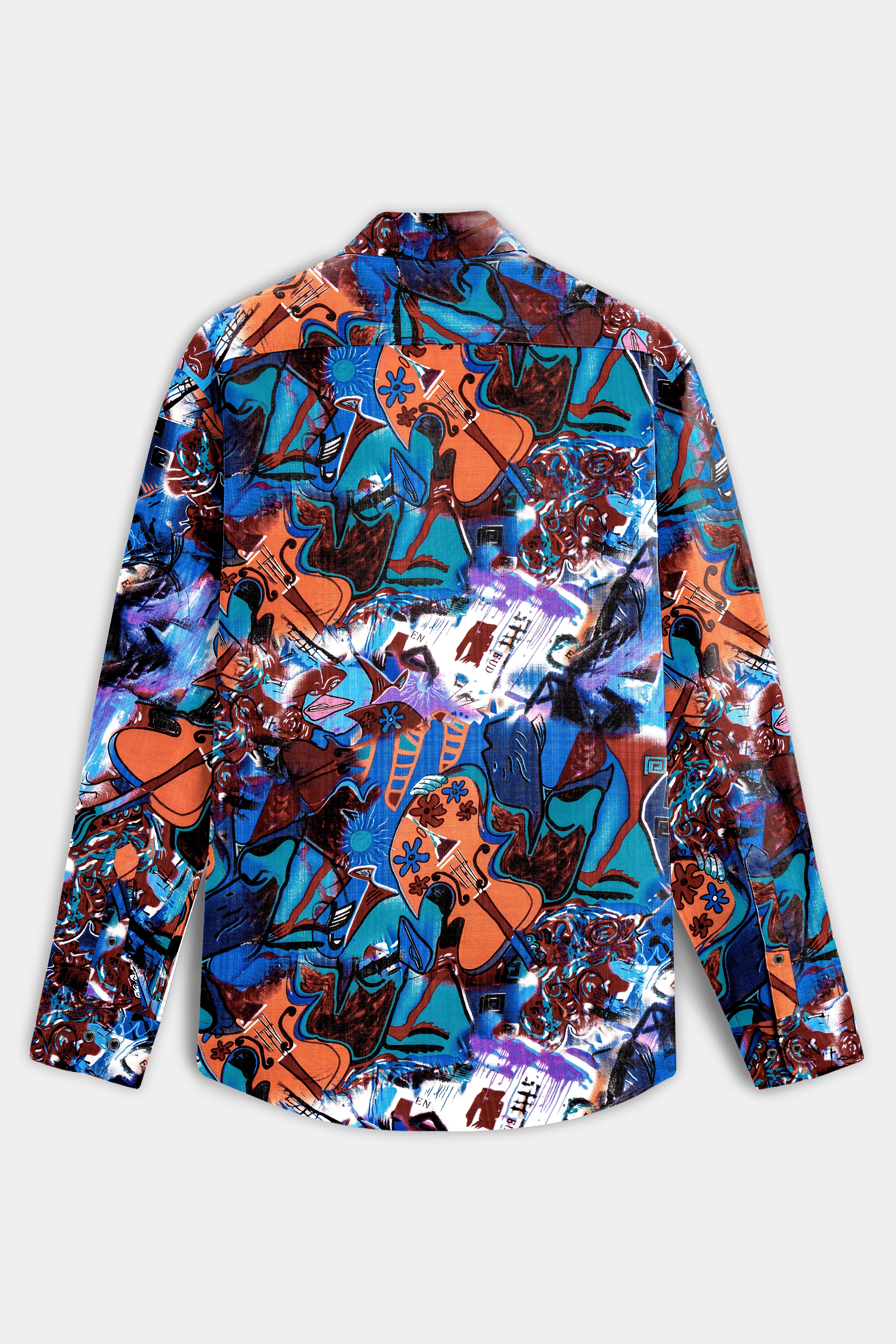 BlueEclipse-Cyan Blue Multicolor Abstract Printed Lightweight Premium Cotton Casual Shirts