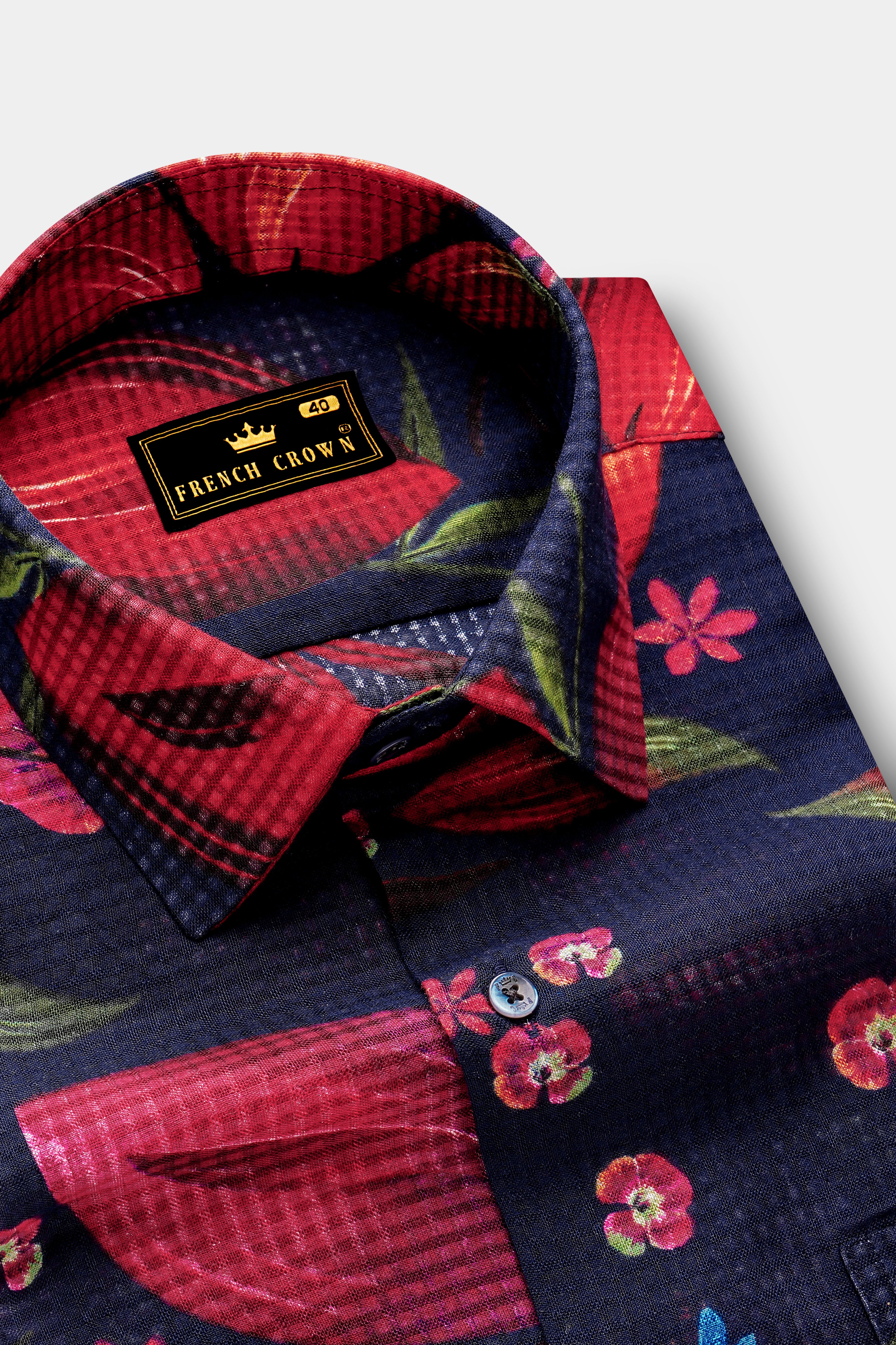 NocturneFlora-Cinder Blue with Mulberry Wine Floral Printed Lightweight Premium Cotton Multicolor Casual Shirt