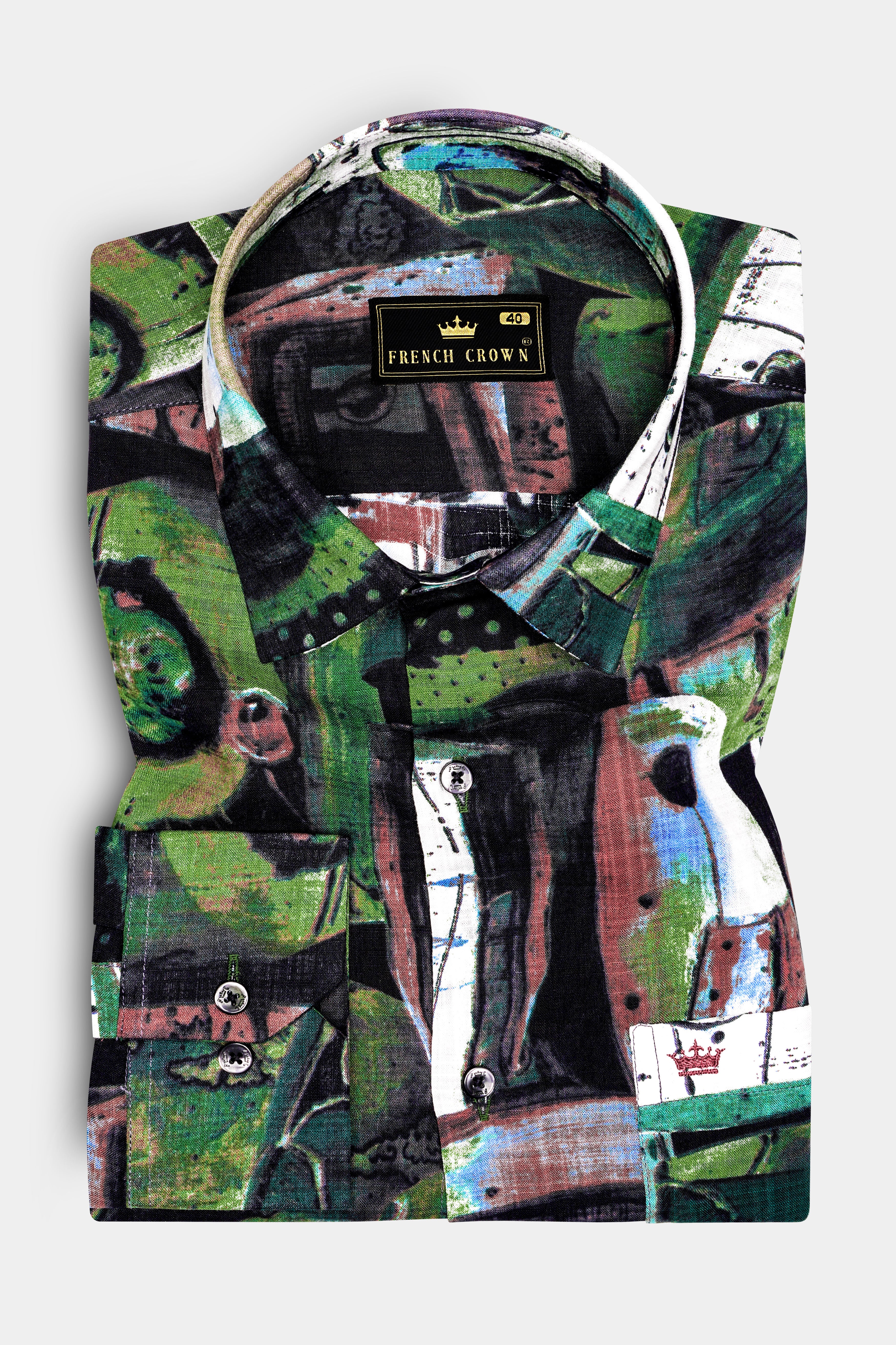 EarthTone-Moss Green and Clay Brown Abstract Printed Lightweight Premium Cotton Multicolor Casual Shirt