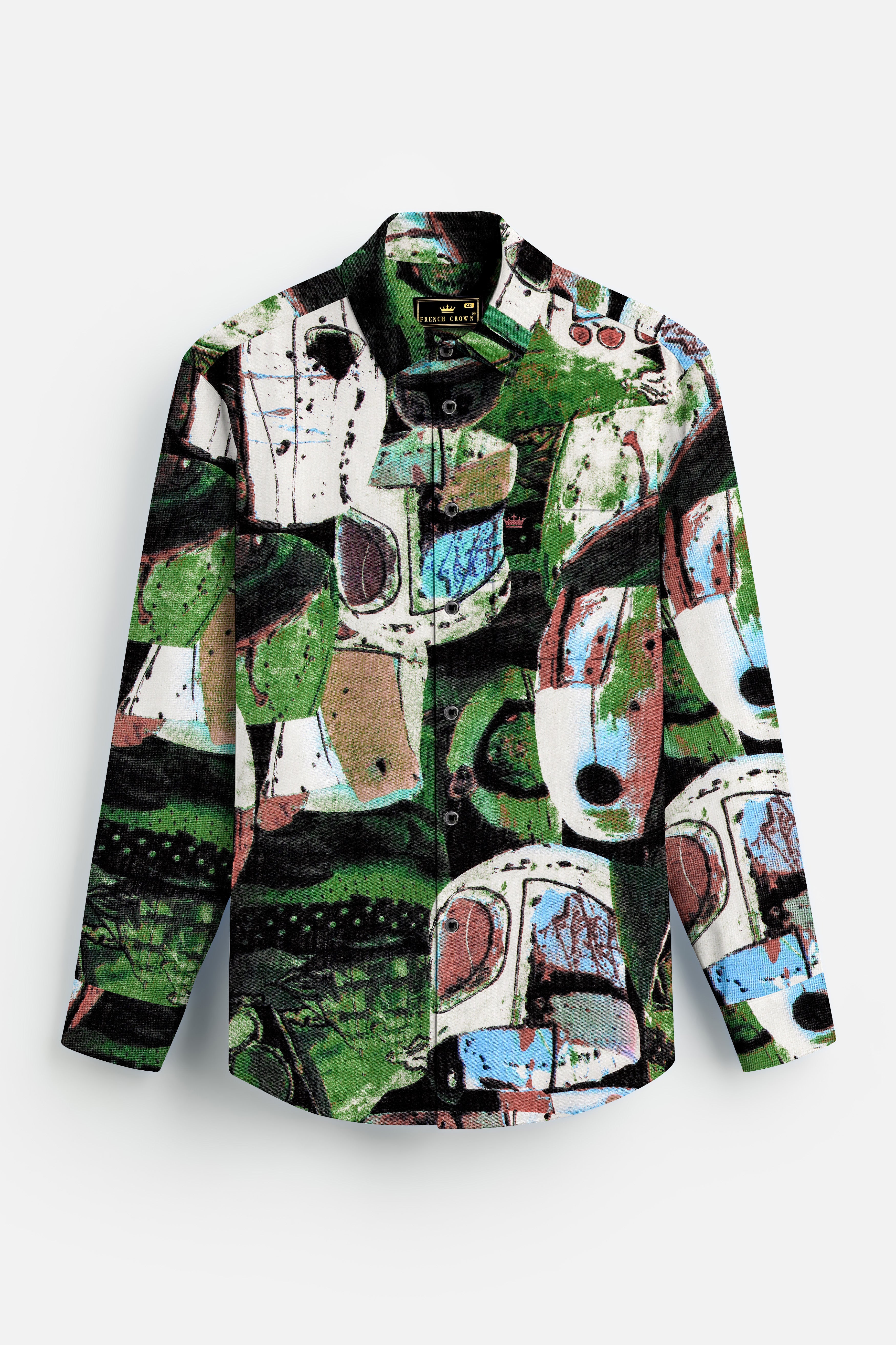 EarthTone-Moss Green and Clay Brown Abstract Printed Lightweight Premium Cotton Multicolor Casual Shirt