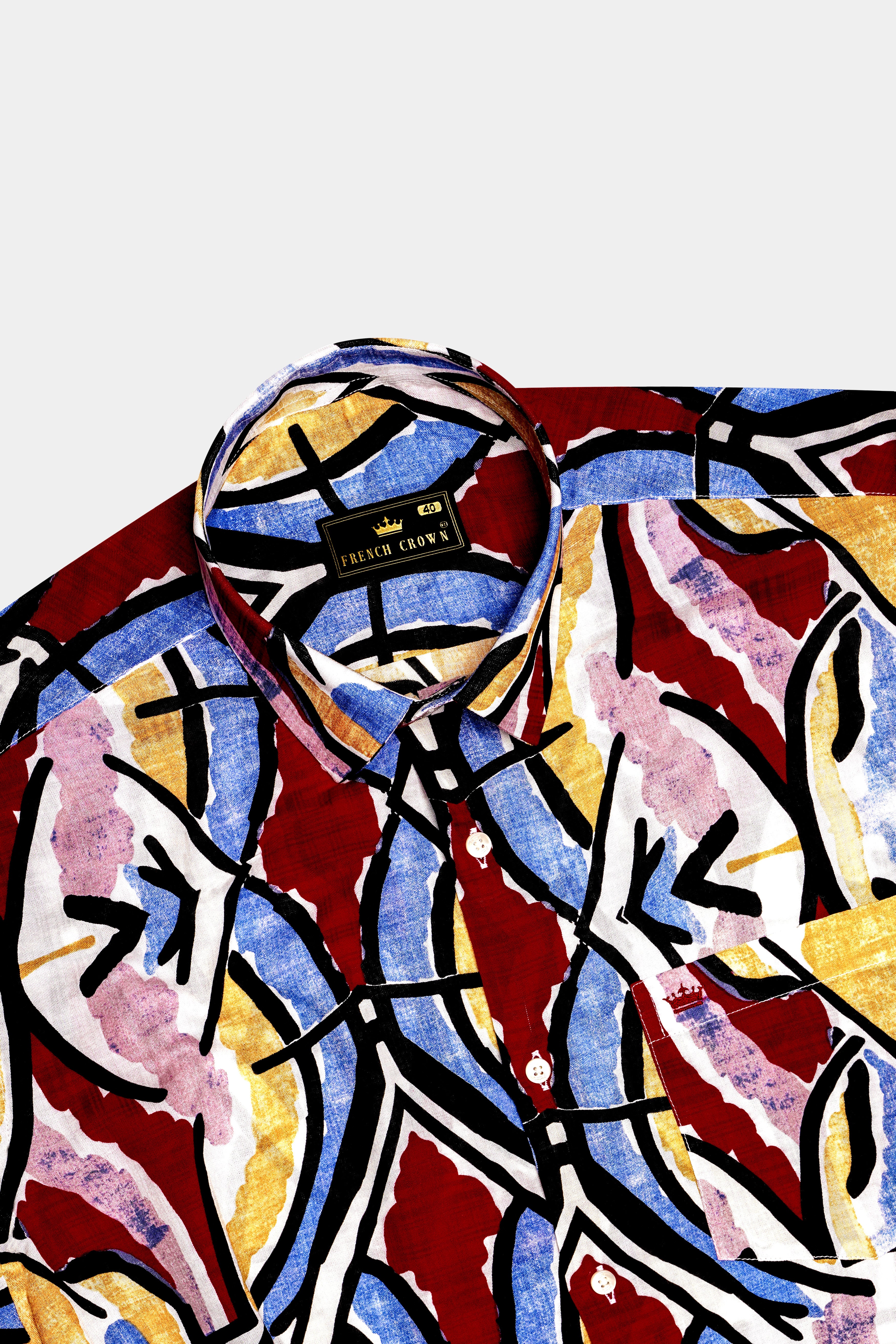MosaicEarth-Neptune Blue and Pavlova Brown Multicolor Abstract Printed Lightweight Premium Cotton Casual Shirt