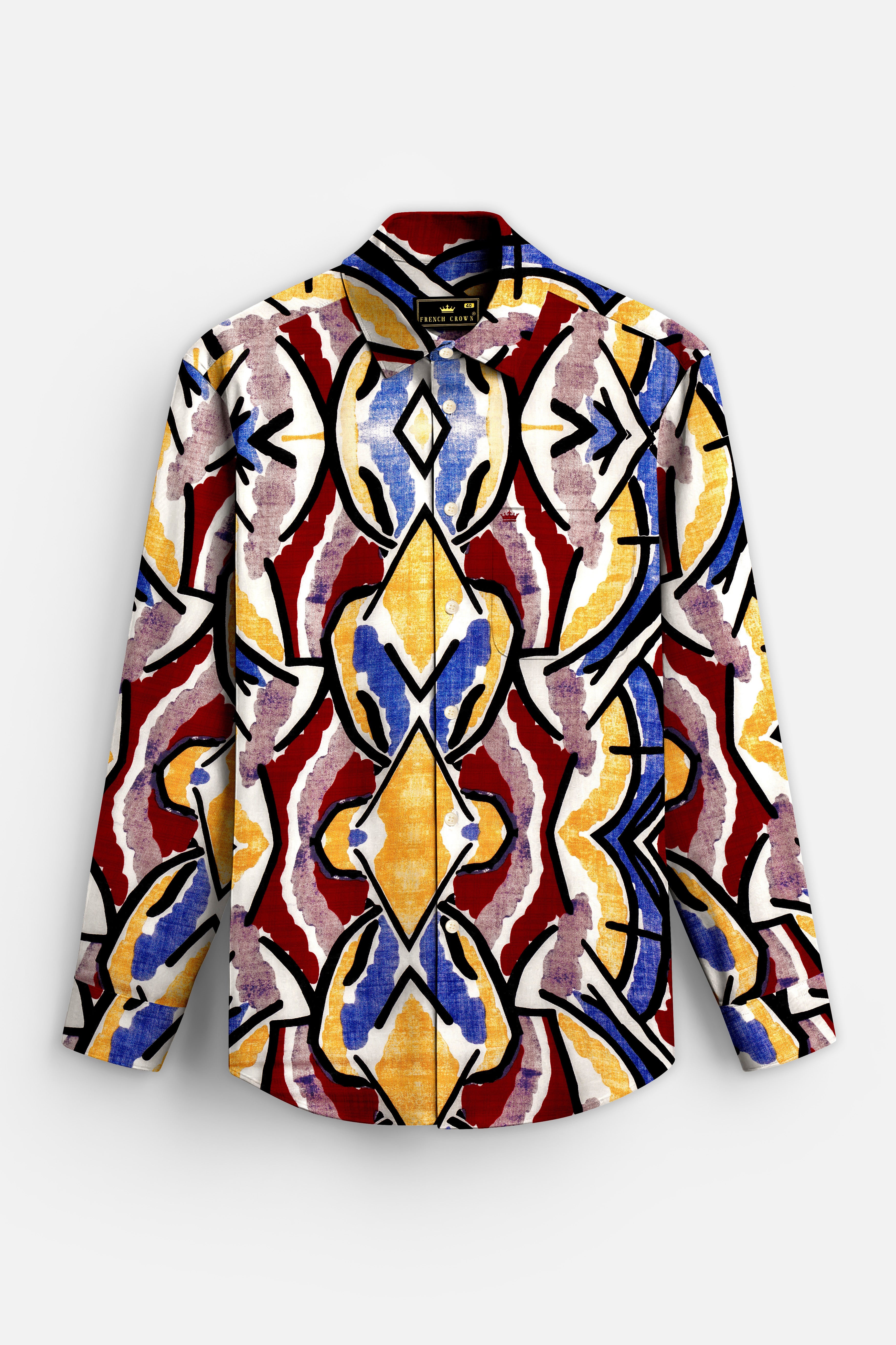 MosaicEarth-Neptune Blue and Pavlova Brown Multicolor Abstract Printed Lightweight Premium Cotton Casual Shirt