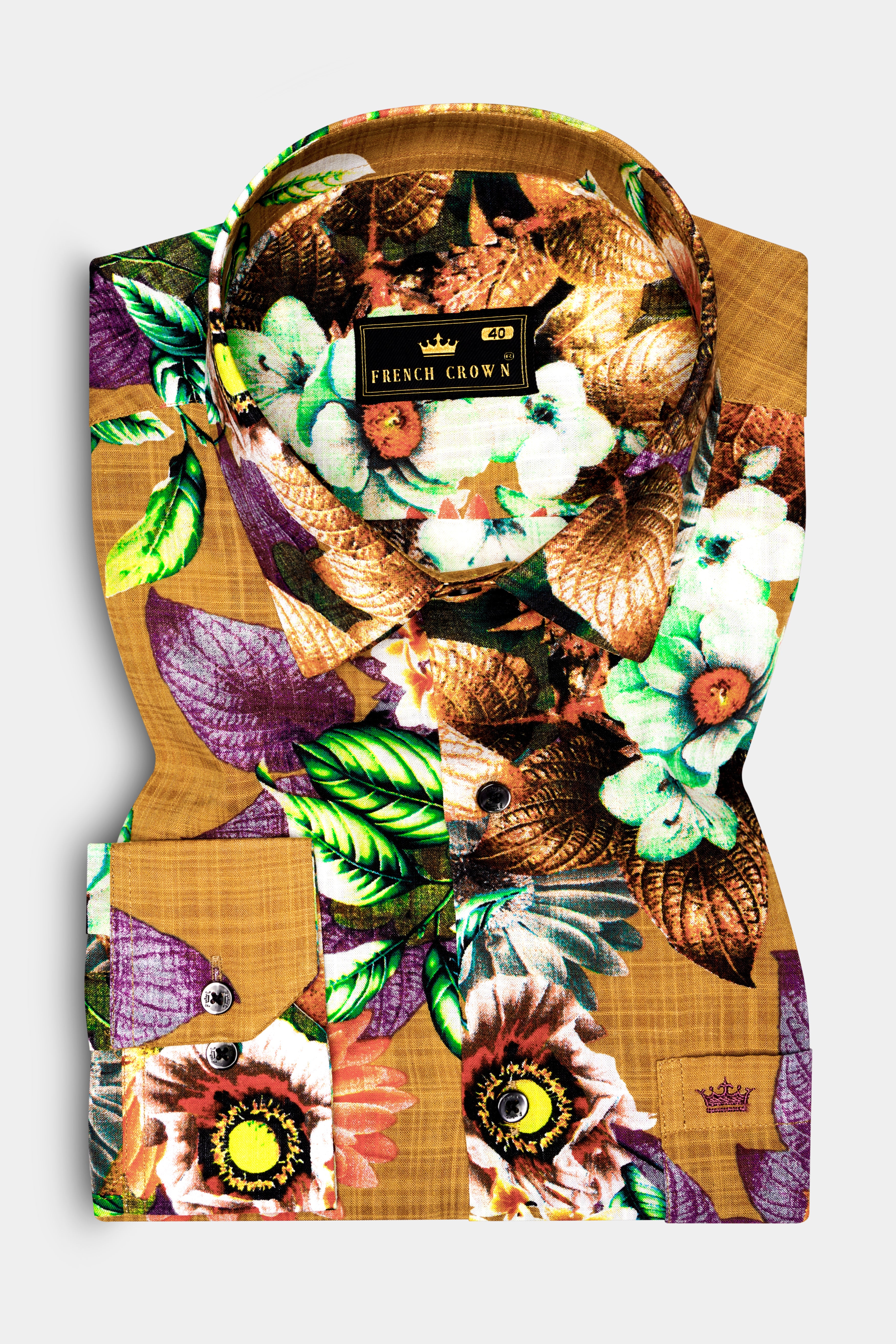 RusticPetal-Tussock Brown Floral Printed Lightweight Premium Cotton Multicolor Casual Shirt