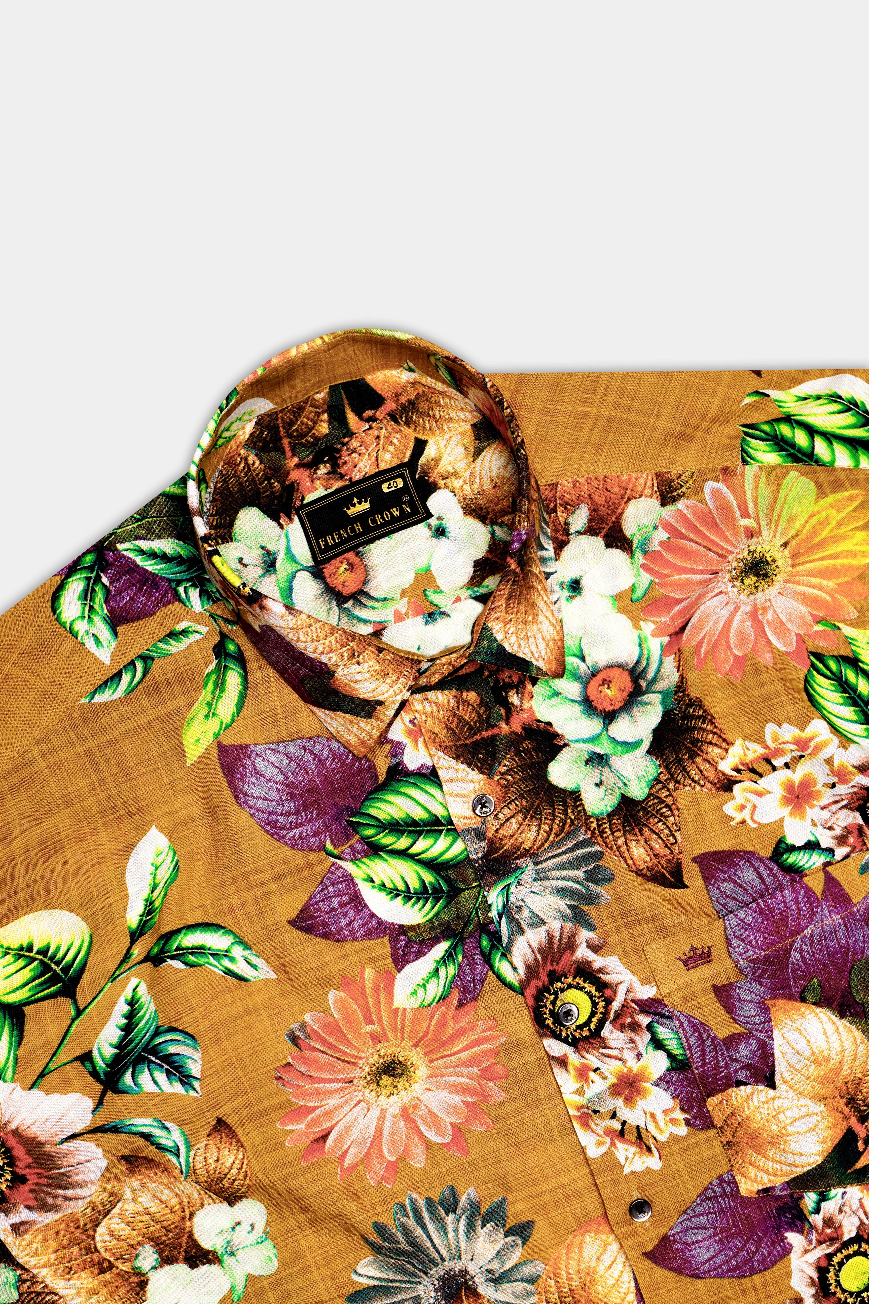 RusticPetal-Tussock Brown Floral Printed Lightweight Premium Cotton Multicolor Casual Shirt