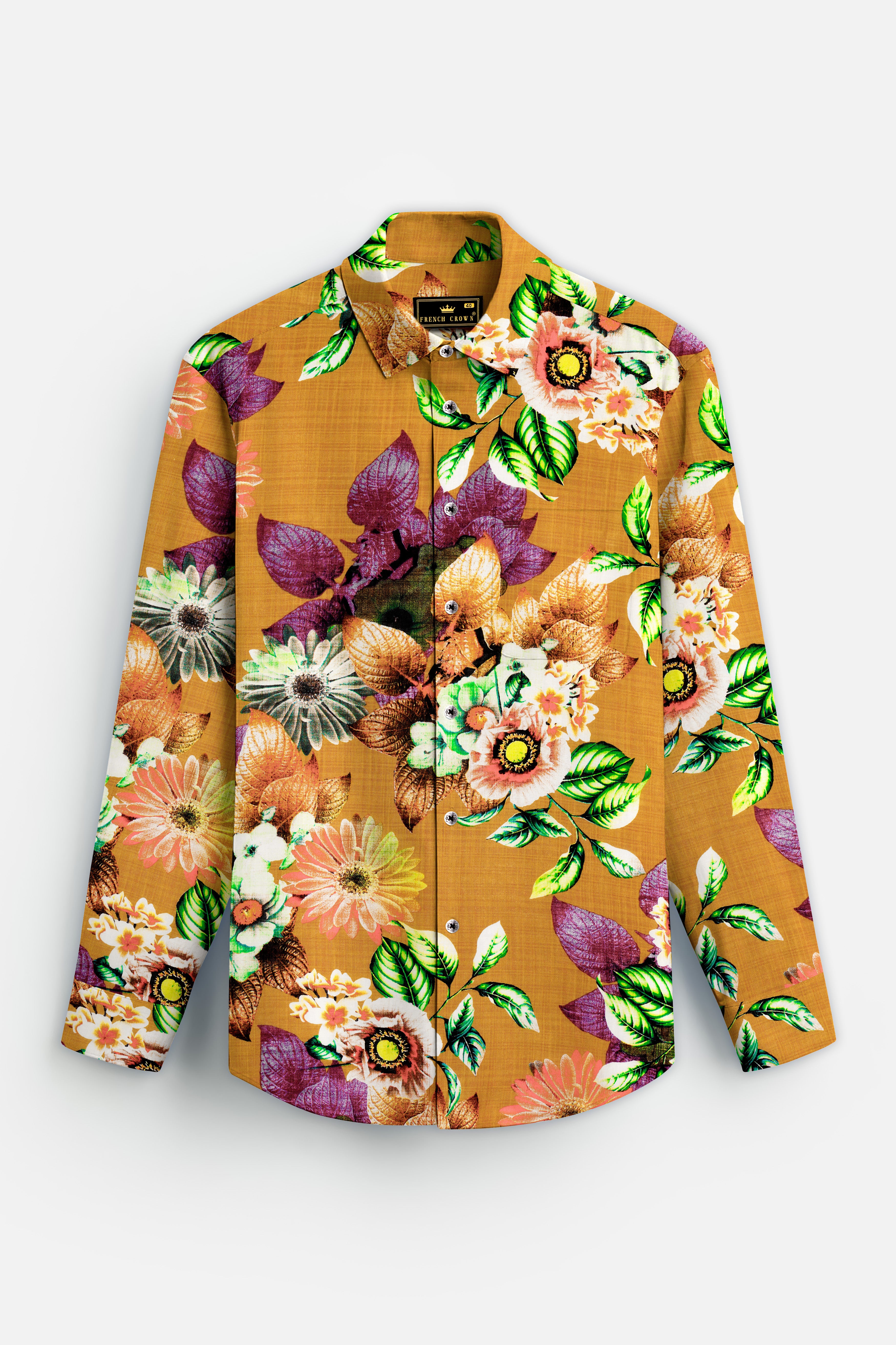 RusticPetal-Tussock Brown Floral Printed Lightweight Premium Cotton Multicolor Casual Shirt