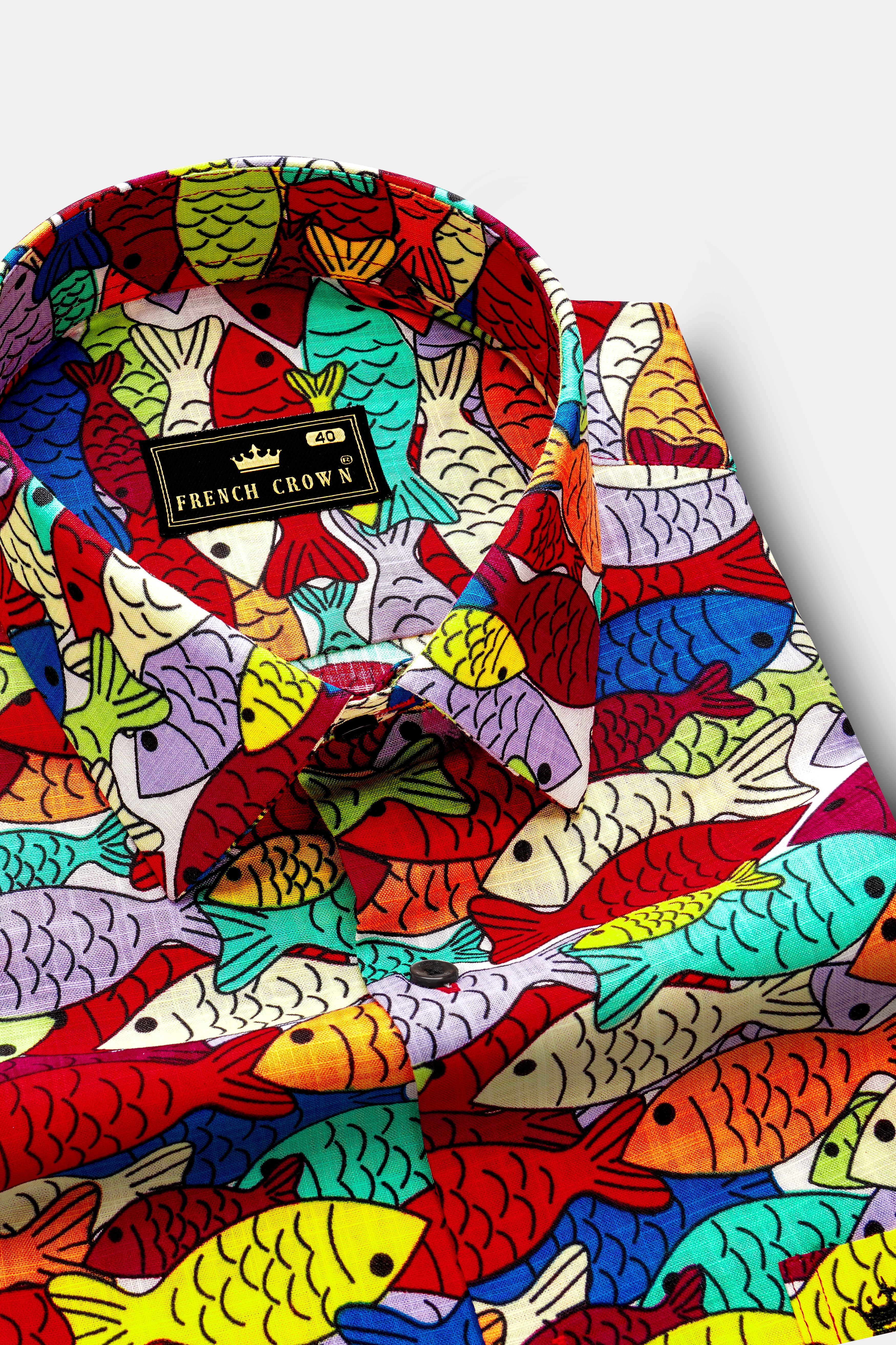 Neptune Rouge-Claret Maroon With Feijoa Green Multicolor Fish Printed Lightweight Premium Cotton Casual Shirt