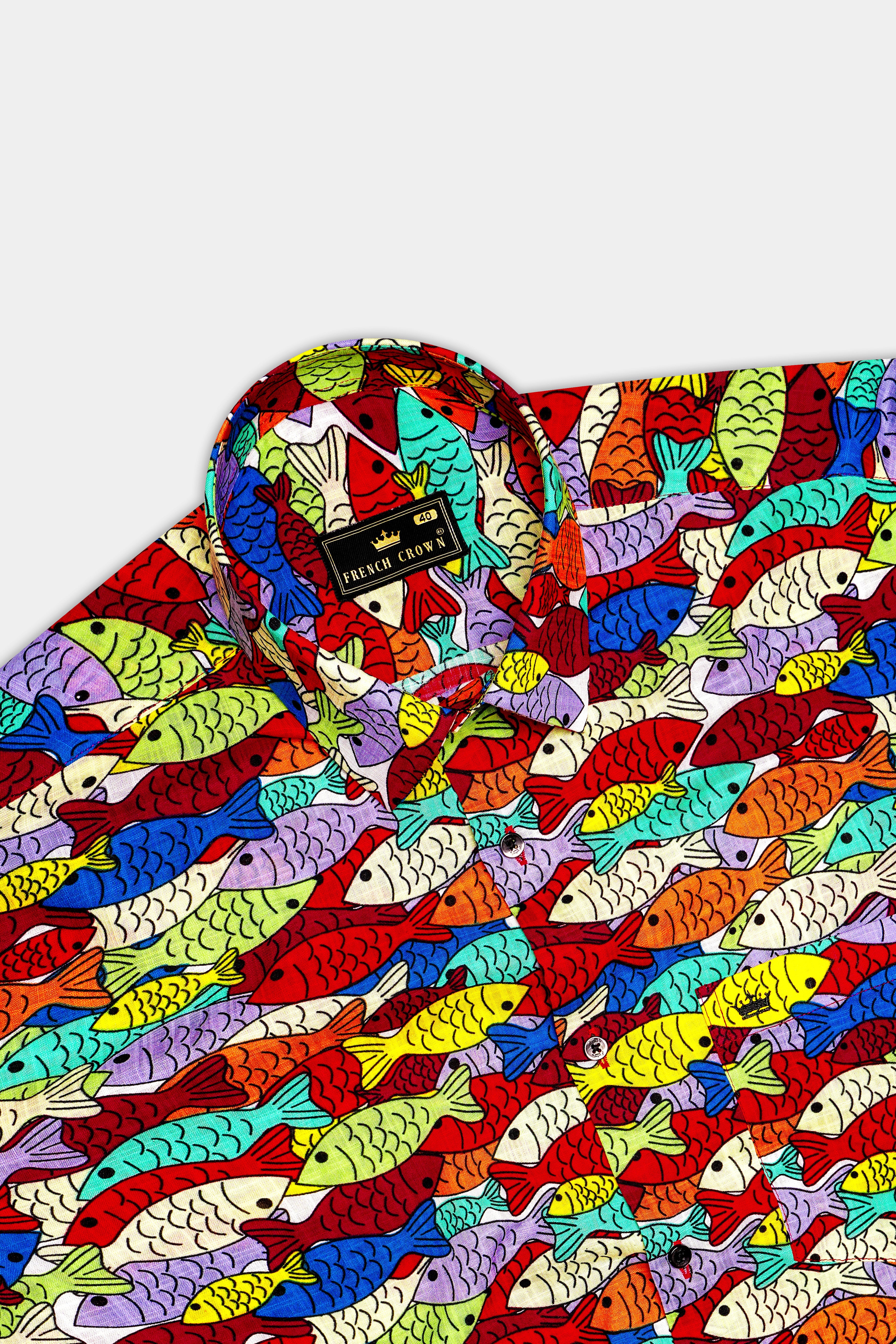 Neptune Rouge-Claret Maroon With Feijoa Green Multicolor Fish Printed Lightweight Premium Cotton Casual Shirt
