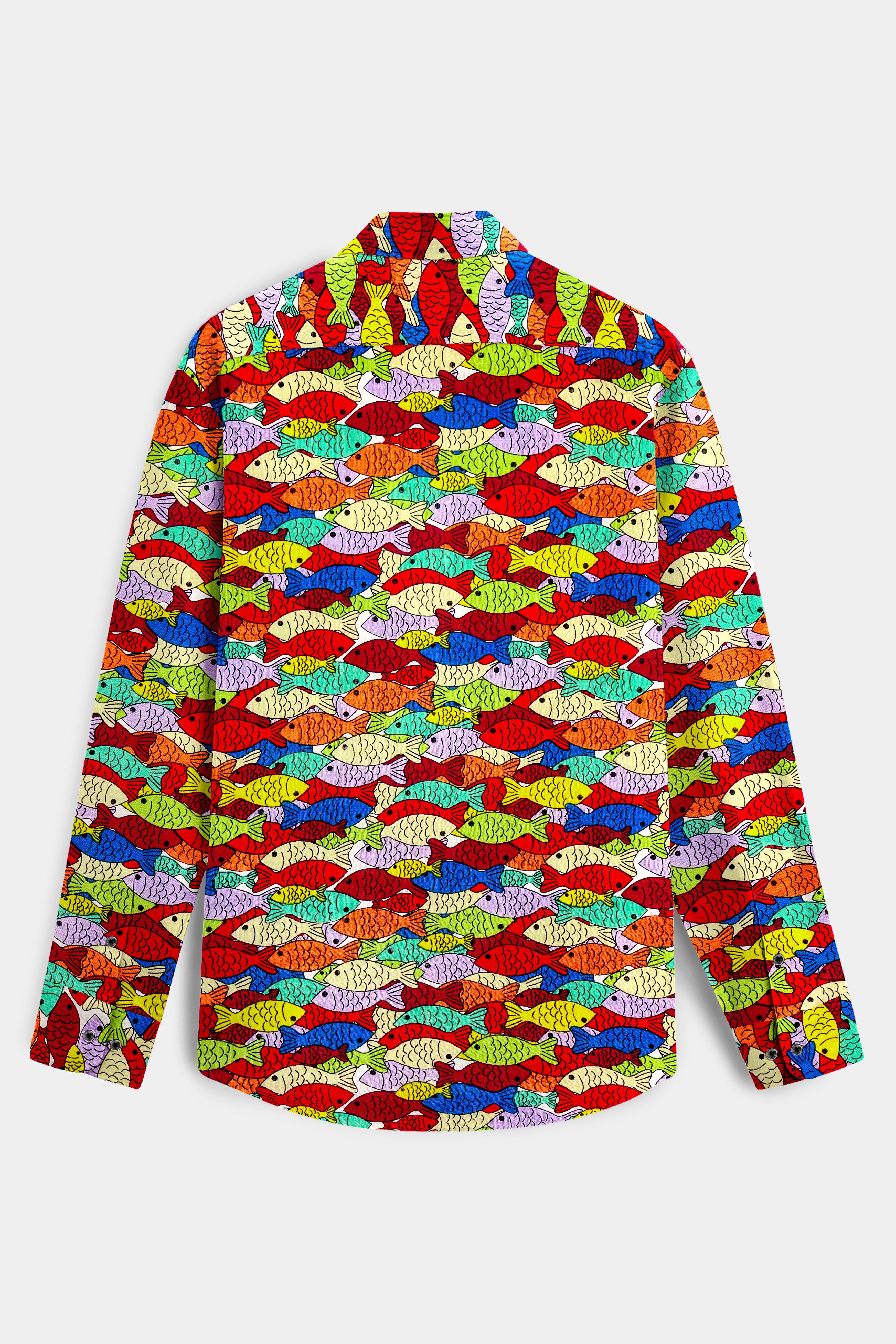 Neptune Rouge-Claret Maroon With Feijoa Green Multicolor Fish Printed Lightweight Premium Cotton Casual Shirt