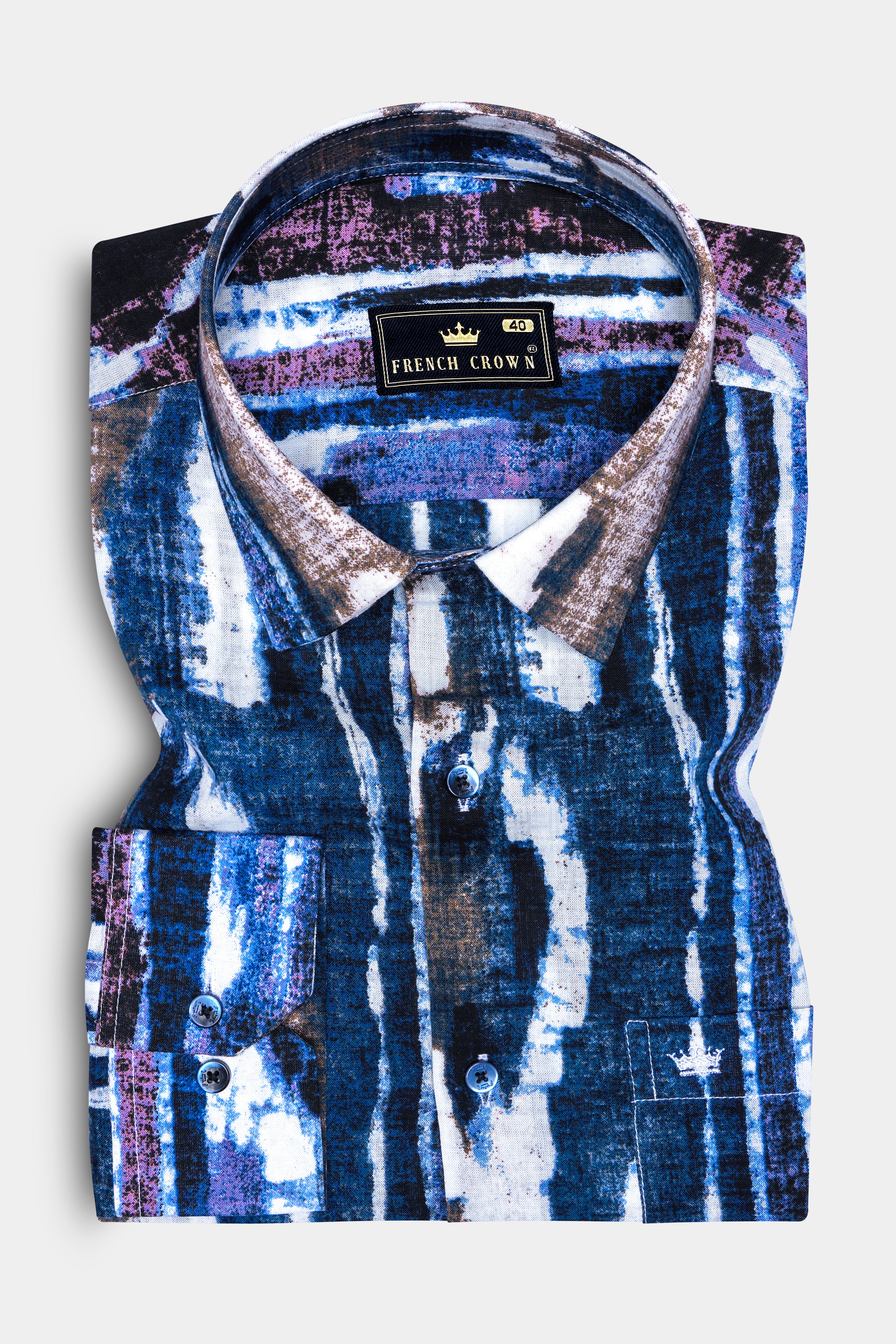 AzureDrift-Biscay Blue with Congo Brown Funky Printed Lightweight Premium Cotton Multicolor Casual Shirt