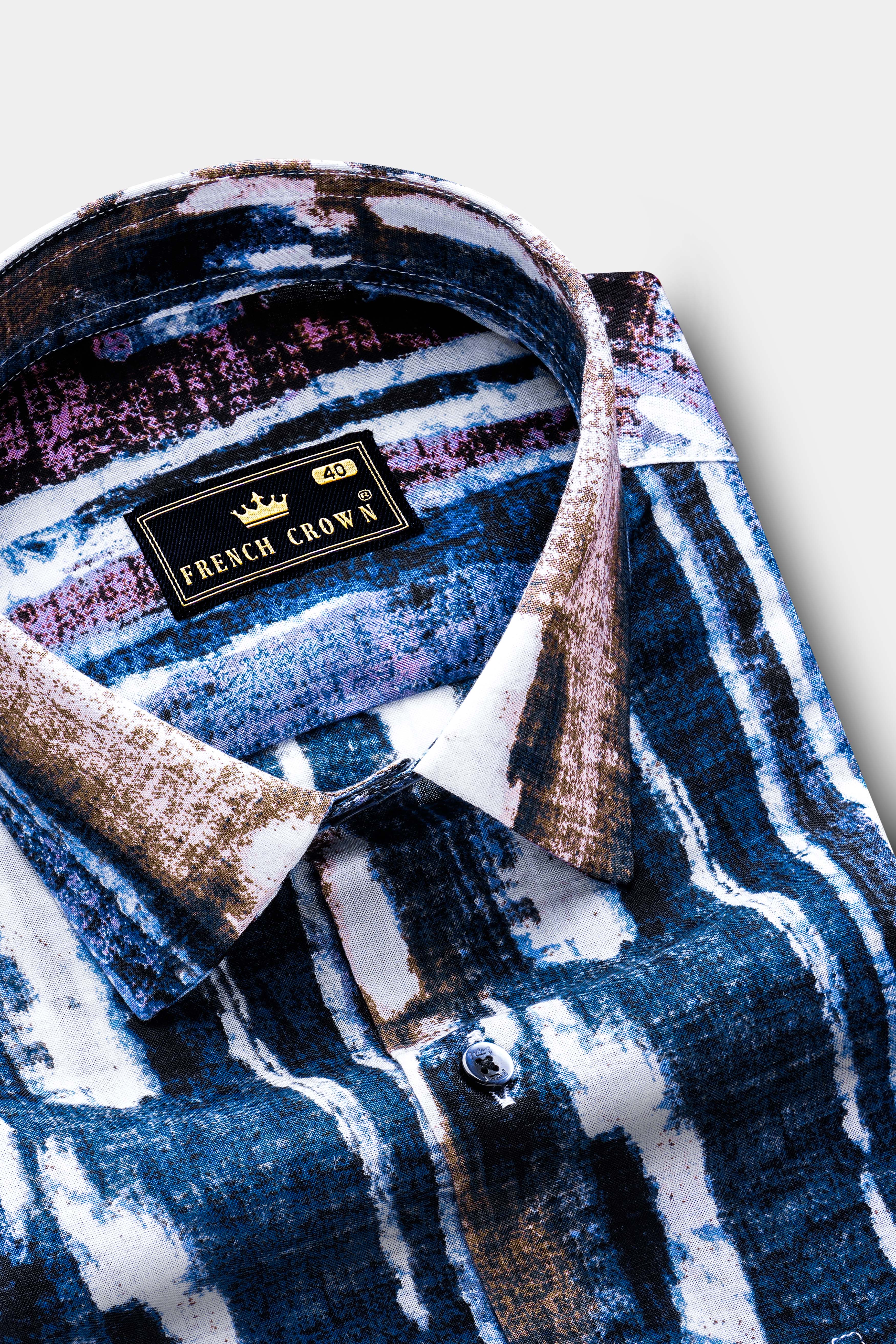 AzureDrift-Biscay Blue with Congo Brown Funky Printed Lightweight Premium Cotton Multicolor Casual Shirt