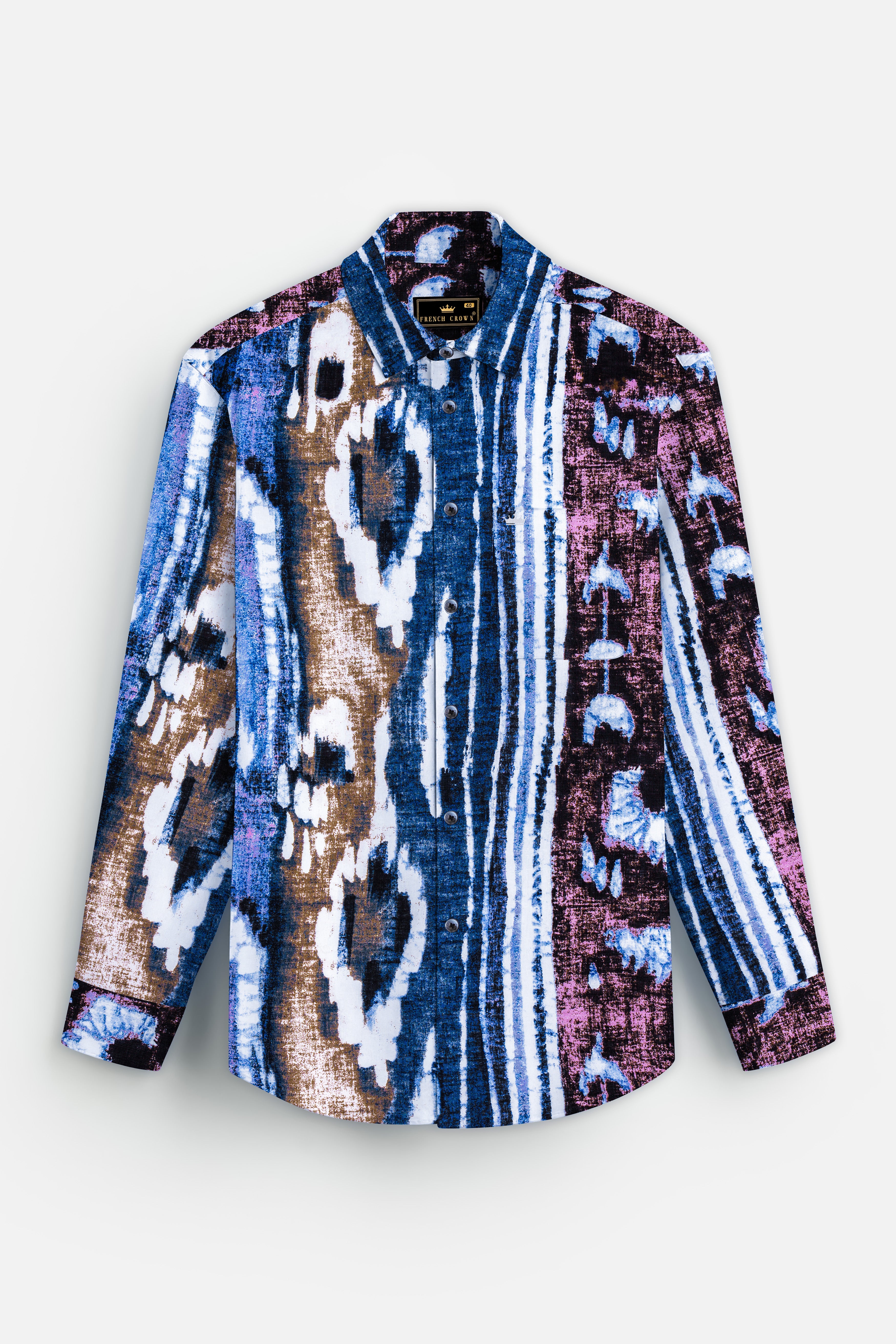 AzureDrift-Biscay Blue with Congo Brown Funky Printed Lightweight Premium Cotton Multicolor Casual Shirt