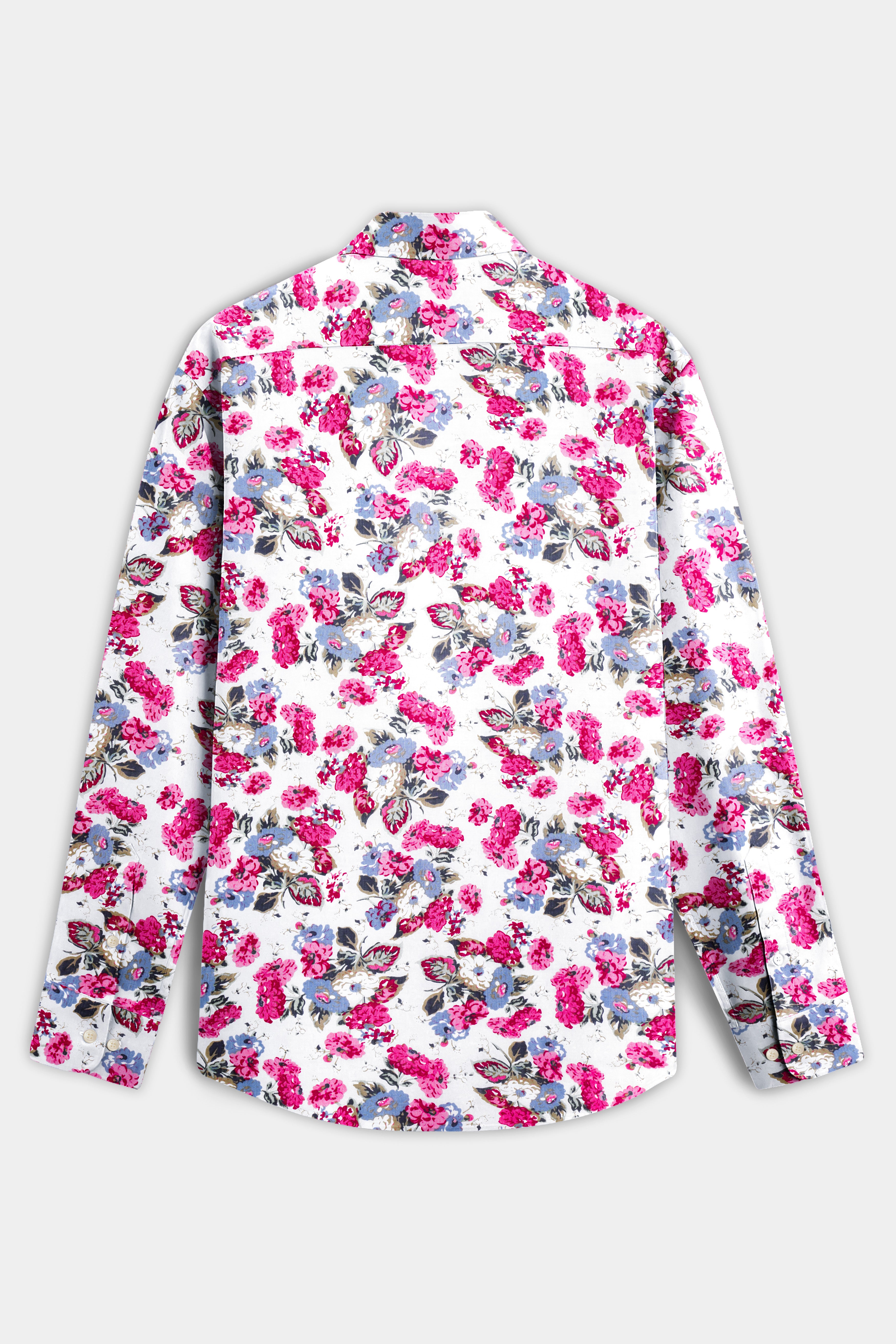 RoseWhimsy-Merino White and Cardinal Pink Floral Printed Lightweight Premium Cotton Shirt