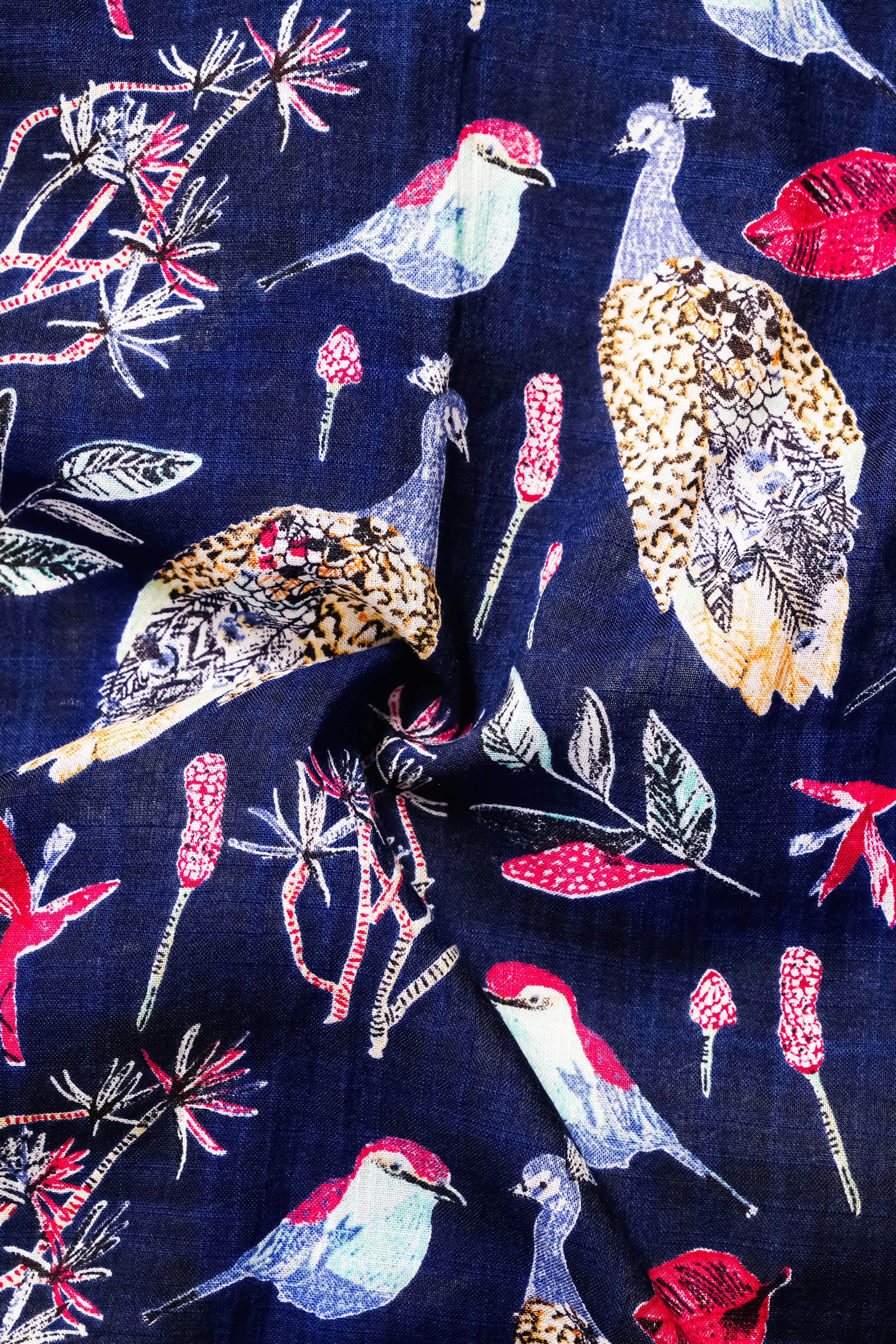 MysticPeafowl-Haiti Navy Blue Peacock Printed Lightweight Premium Cotton Casual Shirt