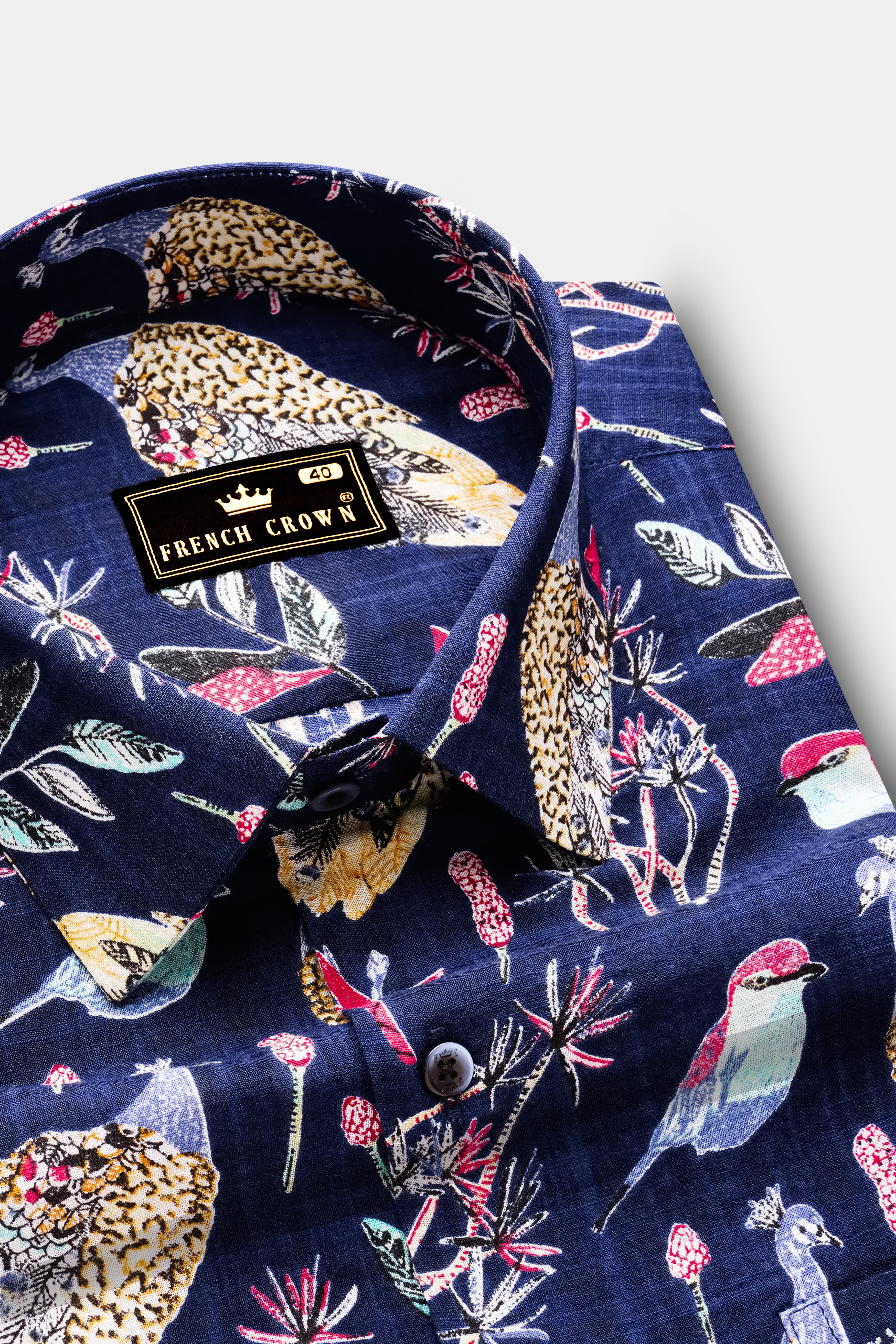 MysticPeafowl-Haiti Navy Blue Peacock Printed Lightweight Premium Cotton Casual Shirt