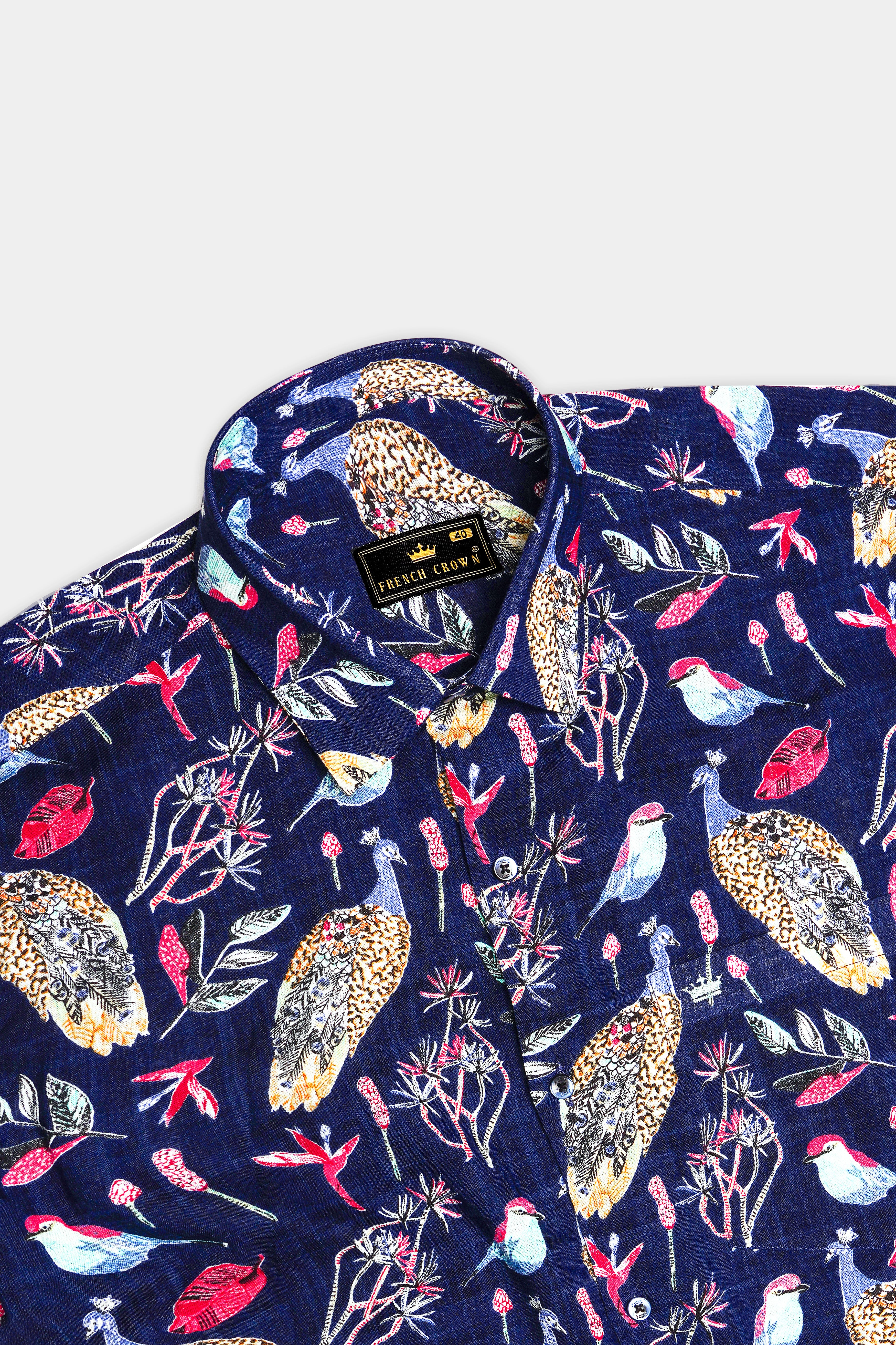 MysticPeafowl-Haiti Navy Blue Peacock Printed Lightweight Premium Cotton Casual Shirt