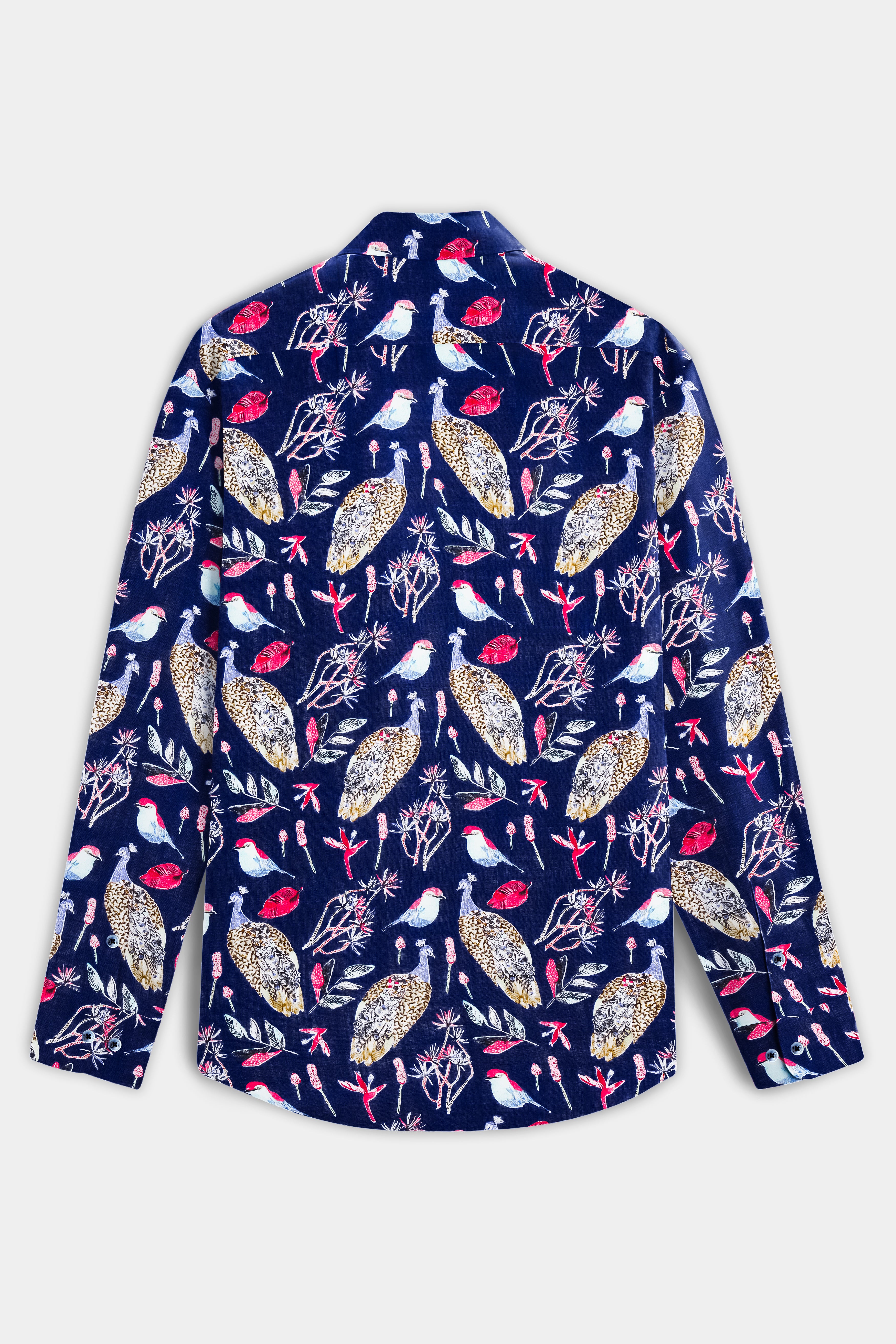MysticPeafowl-Haiti Navy Blue Peacock Printed Lightweight Premium Cotton Casual Shirt