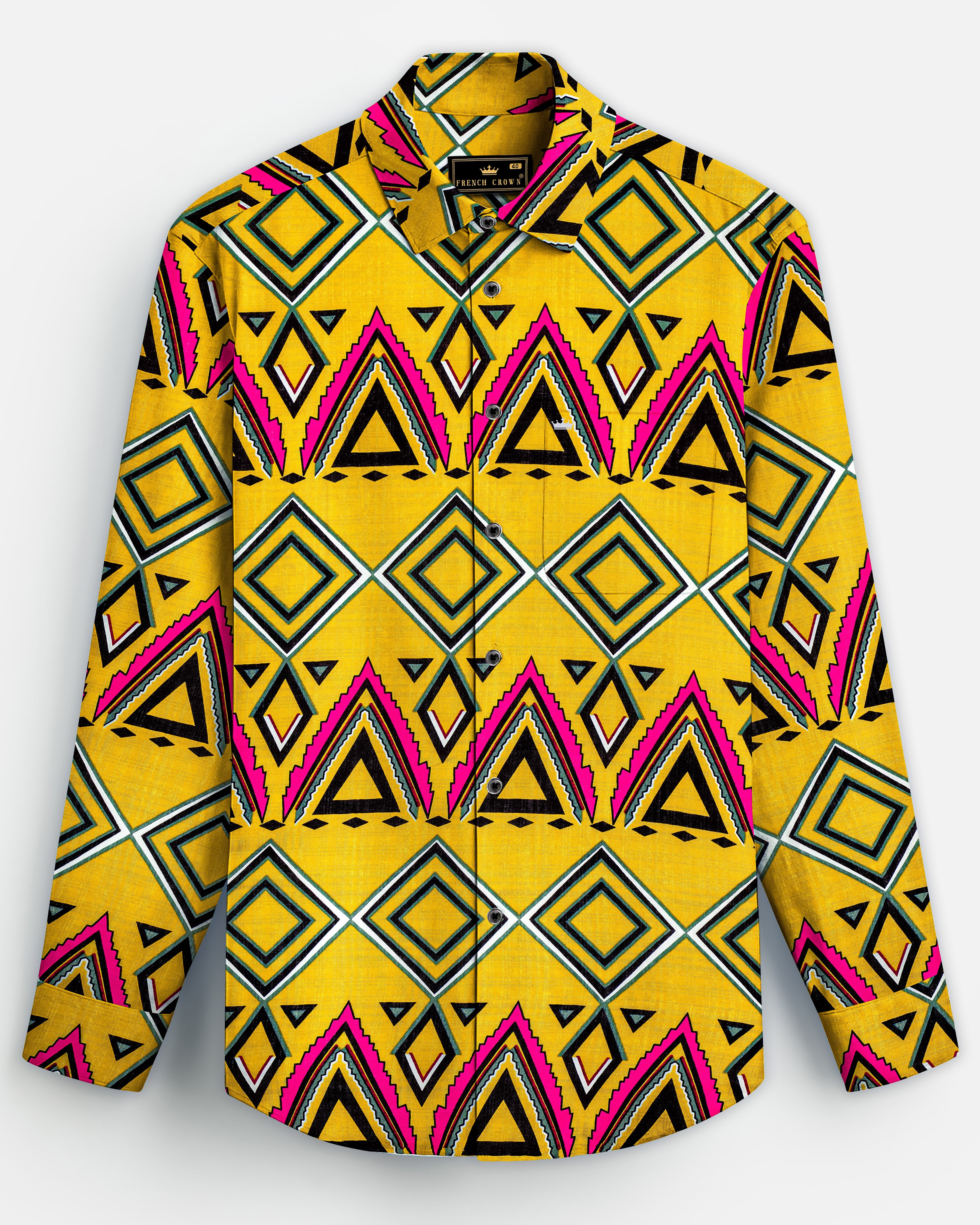 CitrusBerry-Harvest Yellow with Raspberry Pink Diaper Printed Lightweight Premium Cotton Casual Shirt