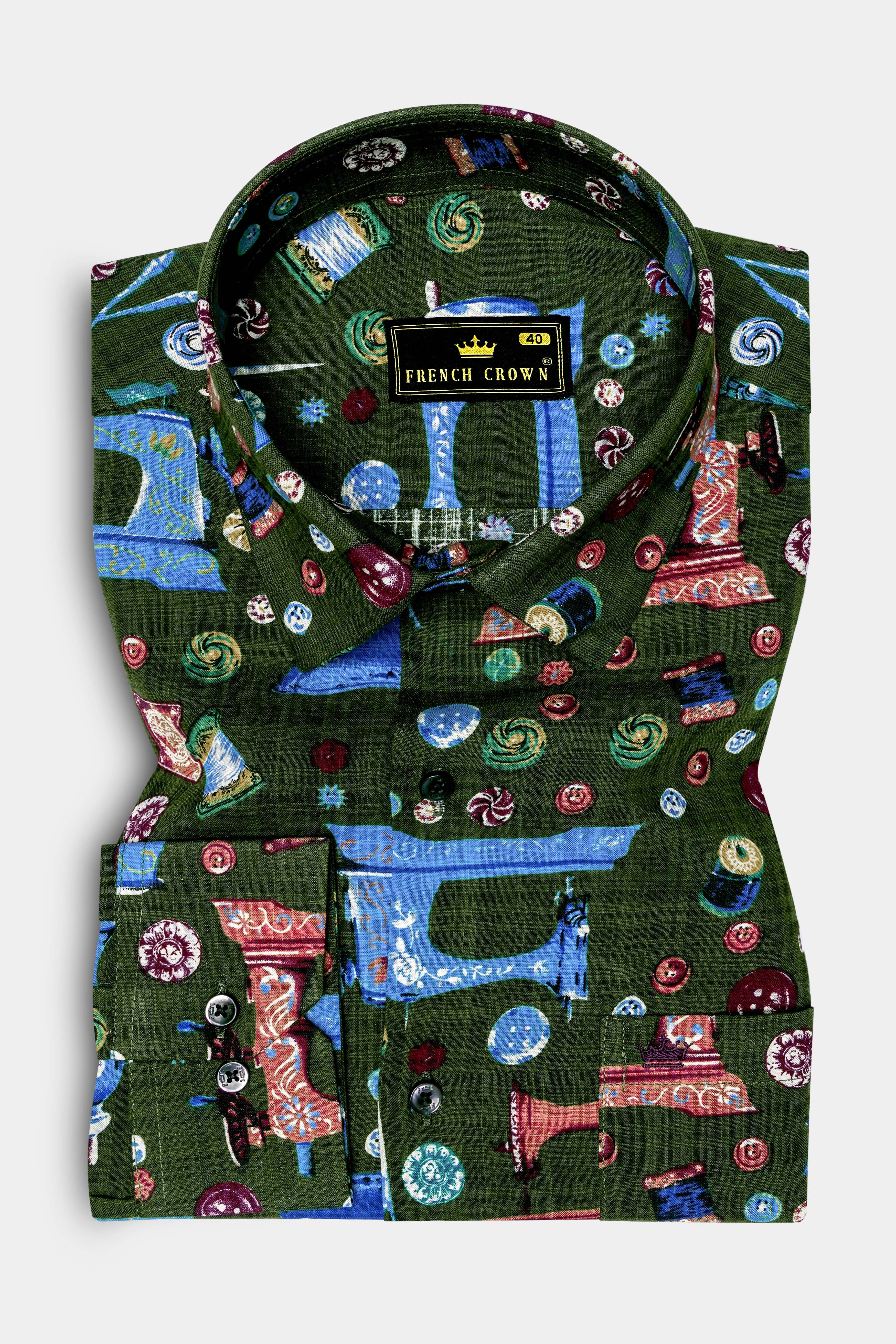 SewVivid-Myrtle Green and Lochmara Blue Sewing Machine Printed Lightweight Premium Cotton Casual Shirt