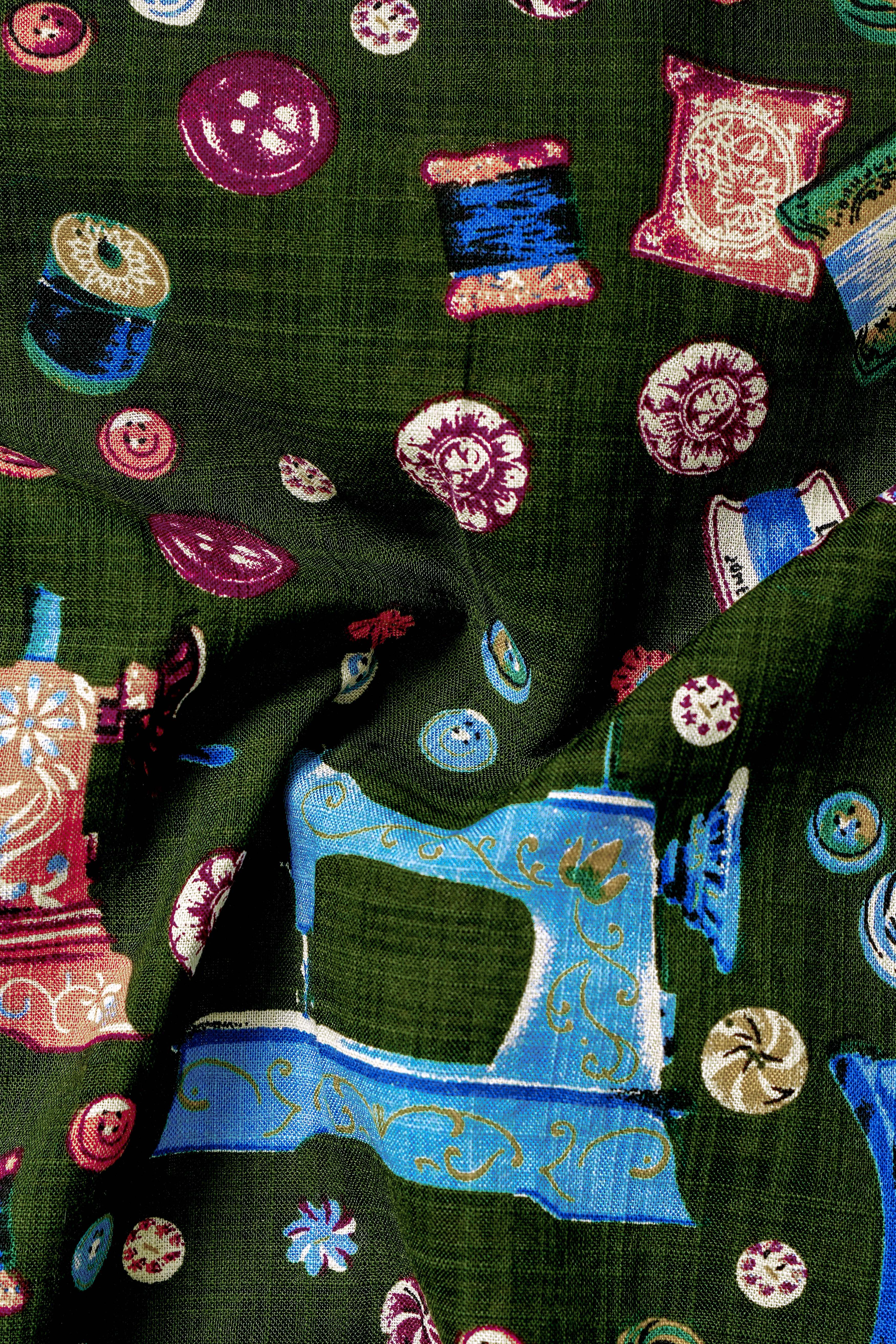 SewVivid-Myrtle Green and Lochmara Blue Sewing Machine Printed Lightweight Premium Cotton Casual Shirt