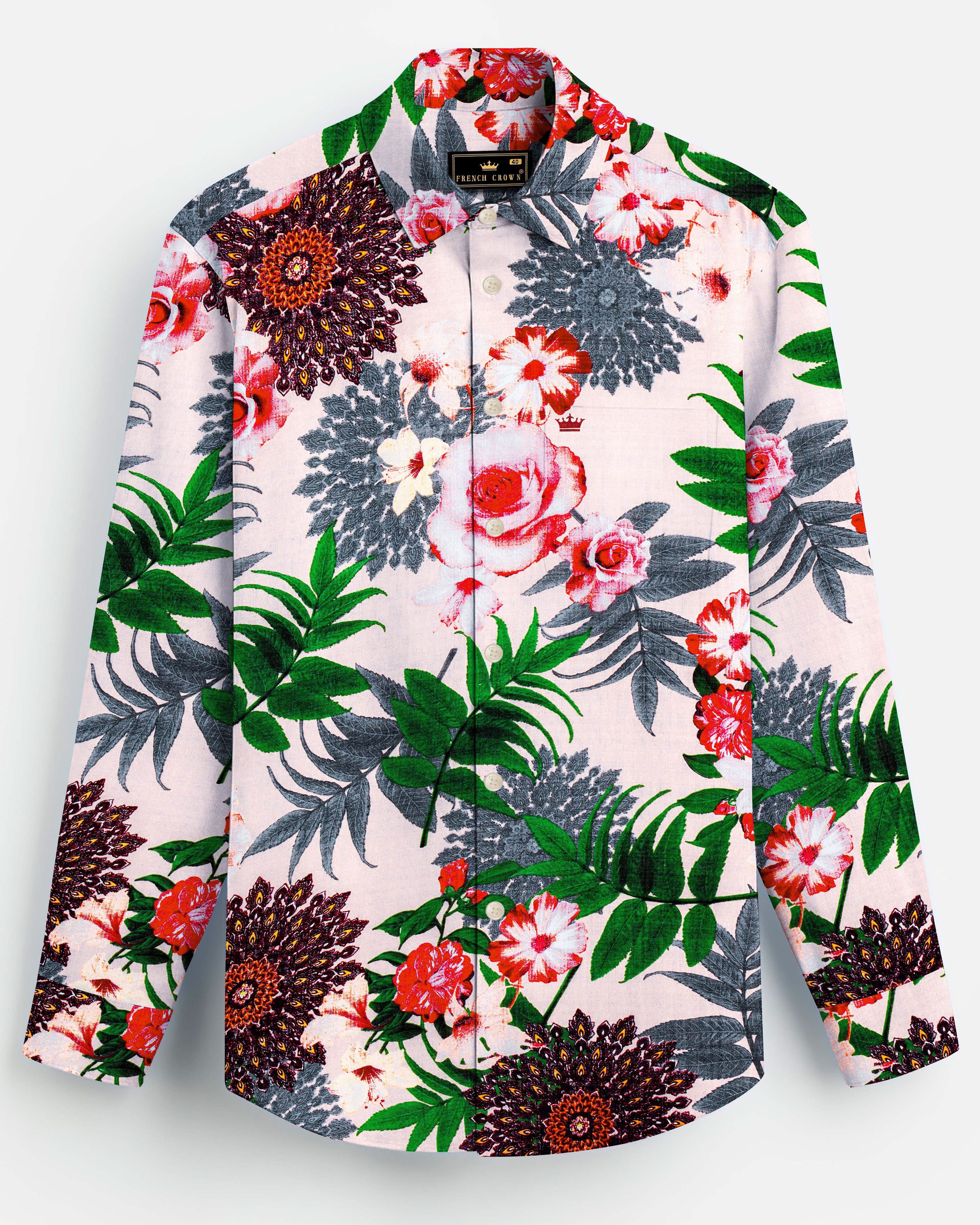 SunLush-Eggshell Cream Tropical Printed Lightweight Premium Cotton Multicolor Casual Shirt
