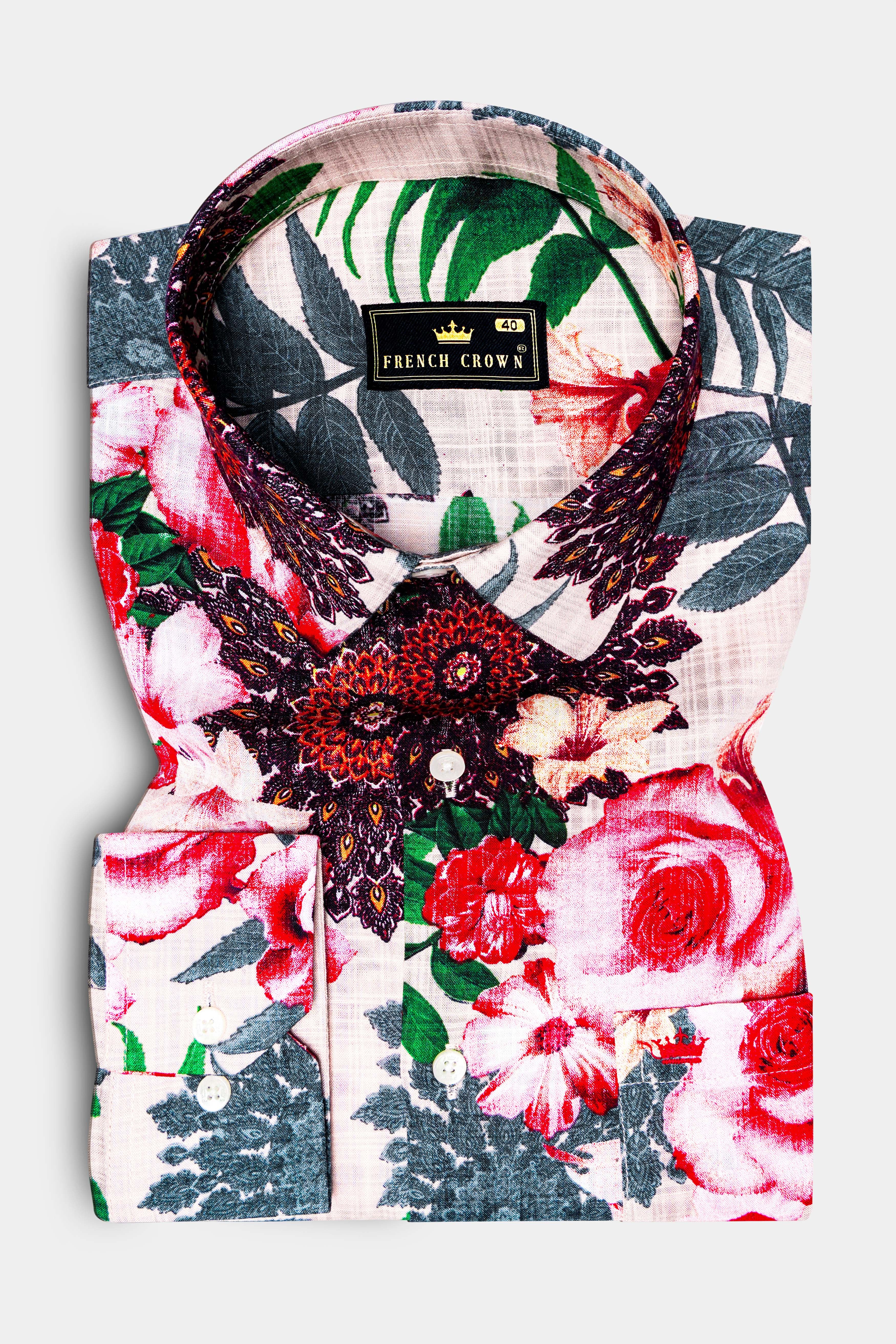 SunLush-Eggshell Cream Tropical Printed Lightweight Premium Cotton Multicolor Casual Shirt